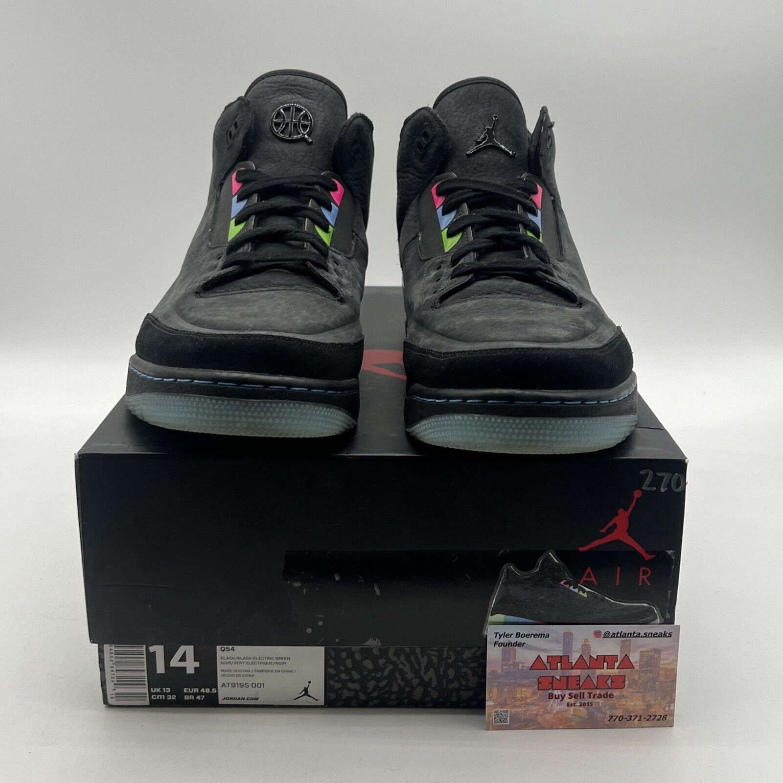 Size 14 - Air Jordan 3 Retro SE Quai 54 2018 Black Pink Green Icey (AT9195-001)