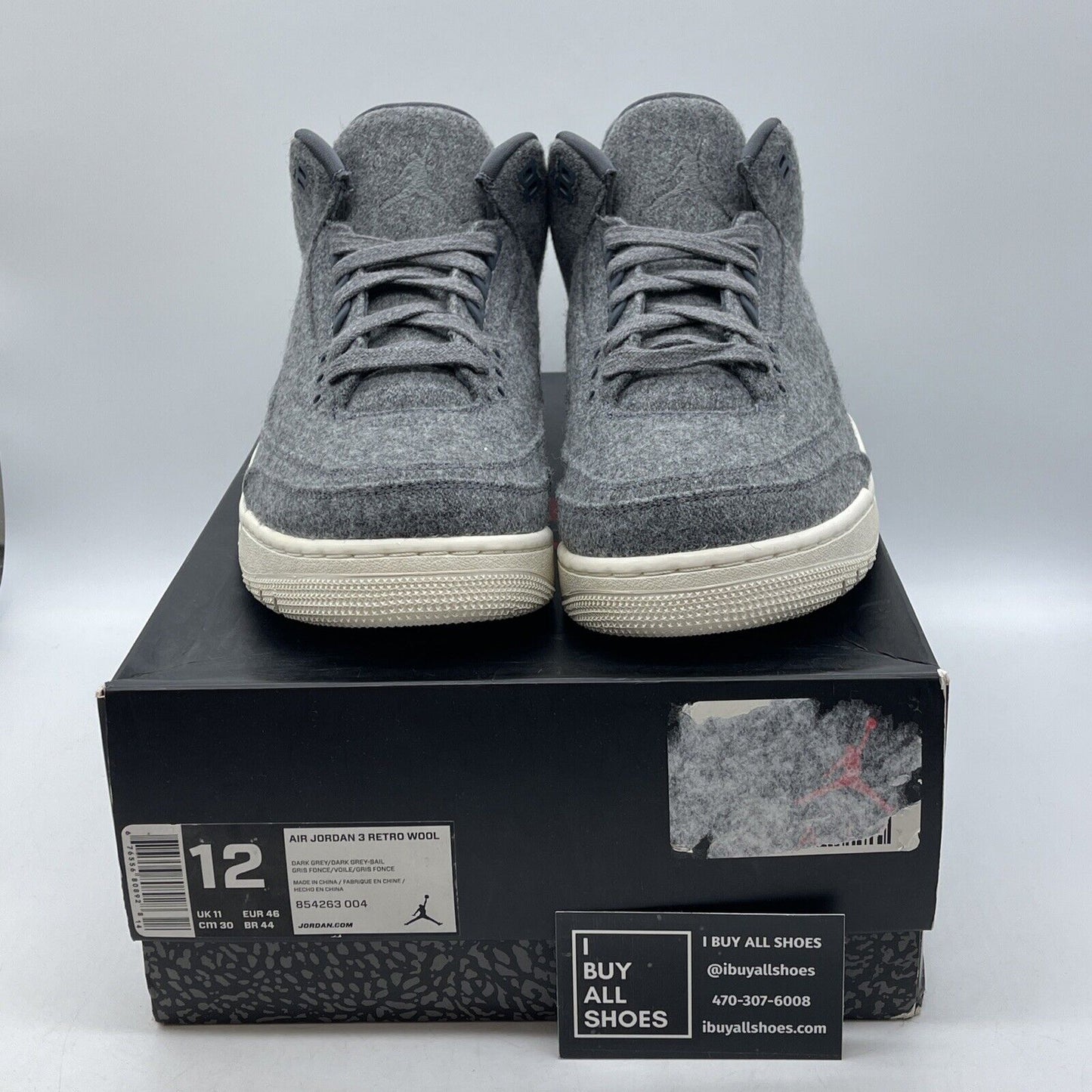 Size 12 - Air Jordan 3 Retro Wool Grey White Suede Leather (854263-004)