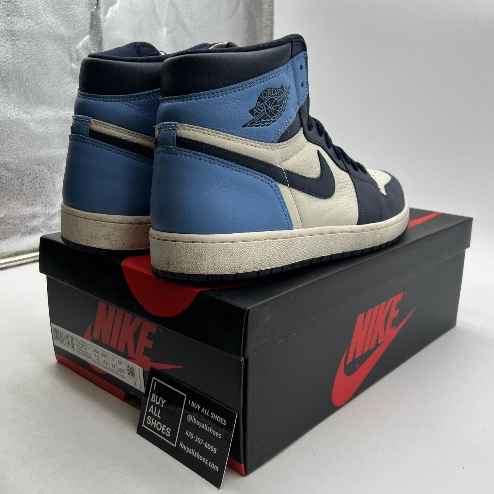 Size 12 - Air Jordan 1 Retro OG High Obsidian UNC 2019 (555088-140)