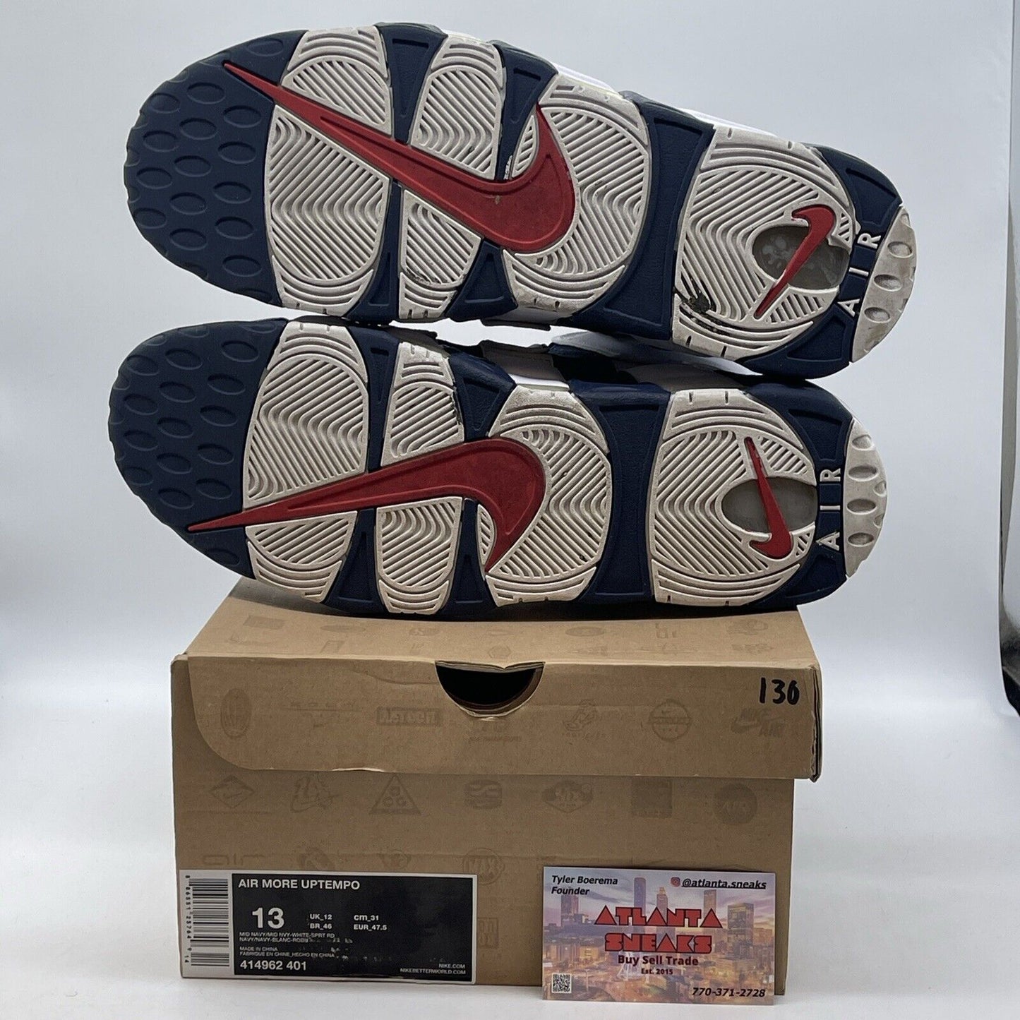 Size 13 - Nike Air More Uptempo 2012 Olympic White Blue Leather Suede 414962-401