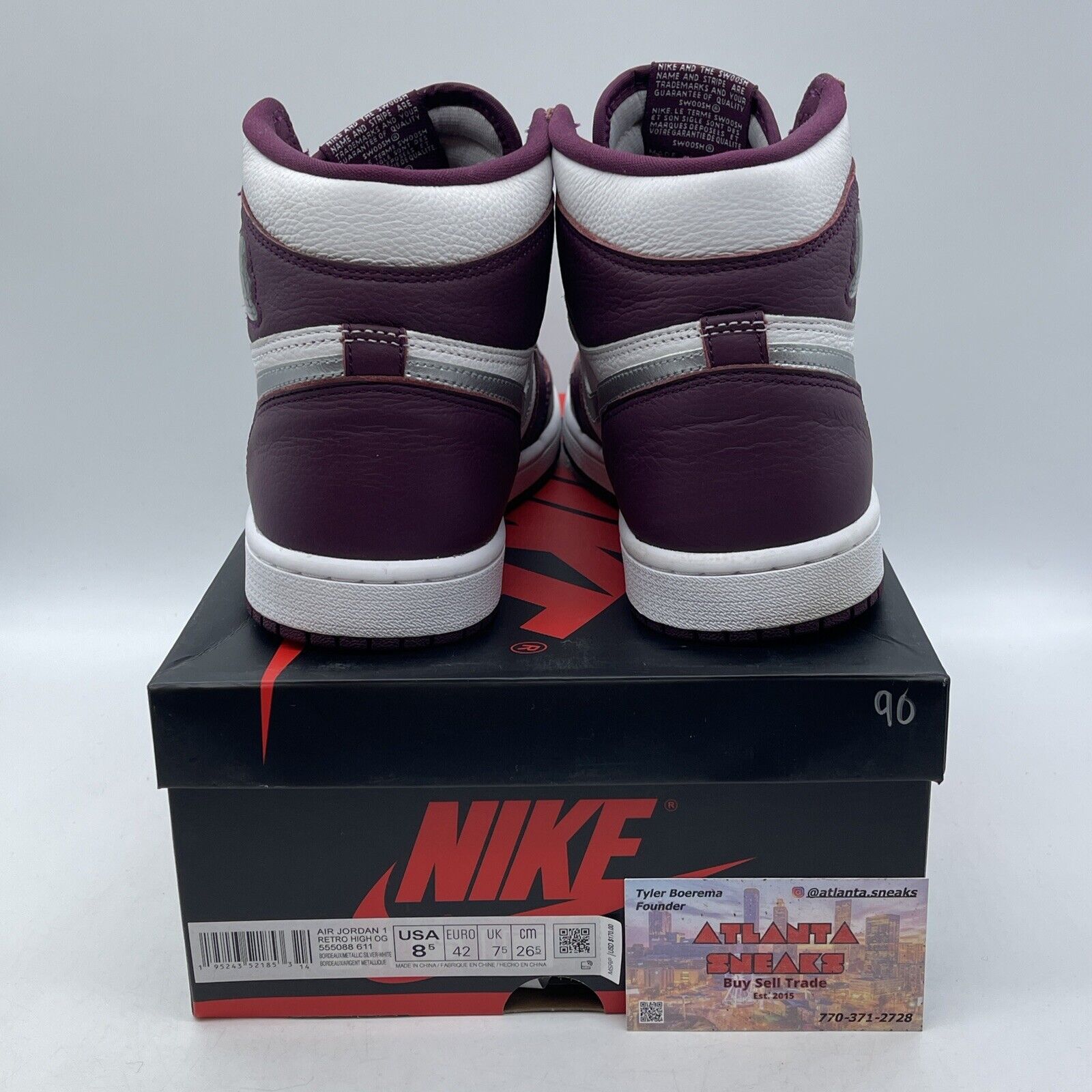 Size 8.5 - Jordan 1 Retro High OG Bordeaux Silver White Leather (555088-611)