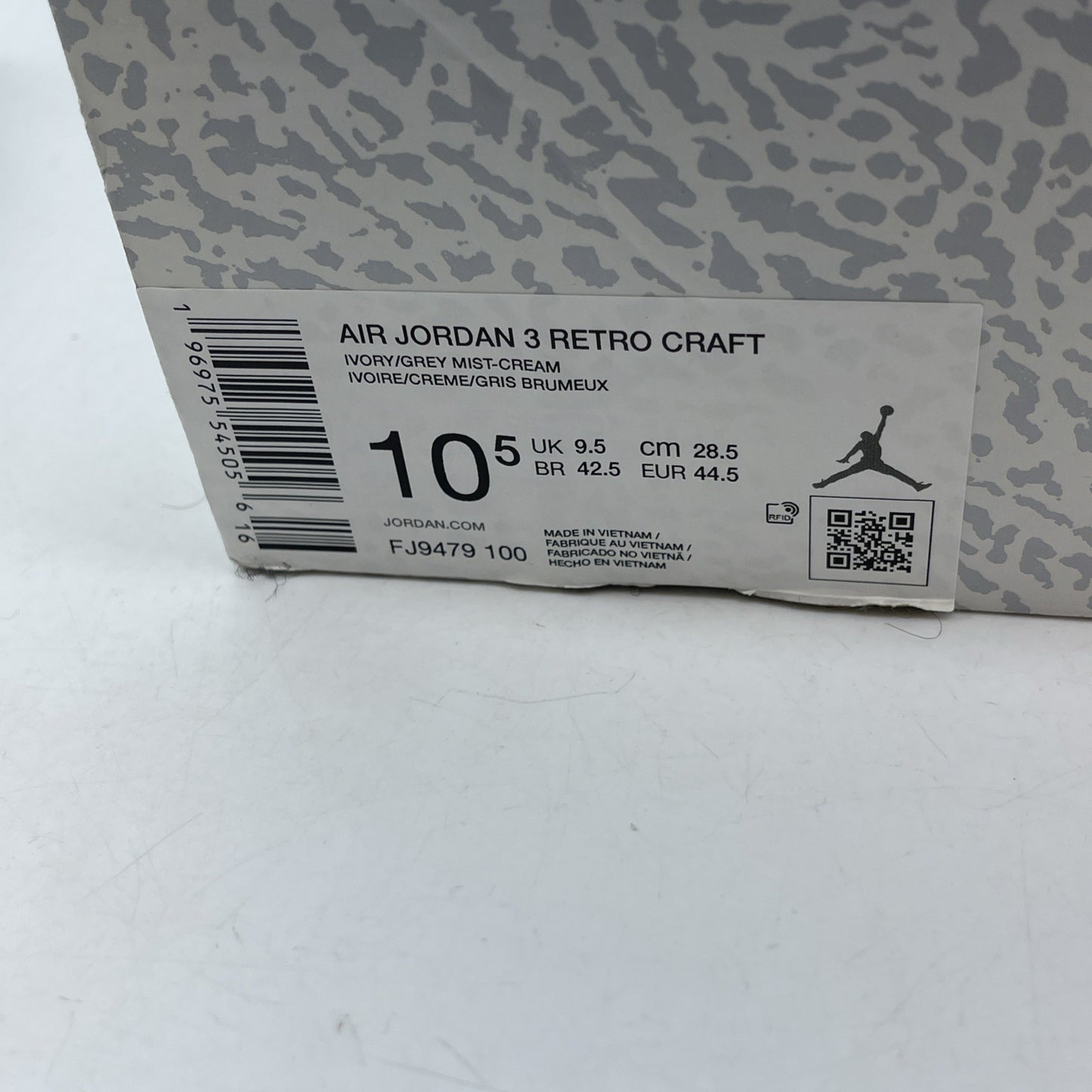Size 10.5 - Air Jordan 3 Retro Craft Ivory/Grey White Leather (FJ9579-100)