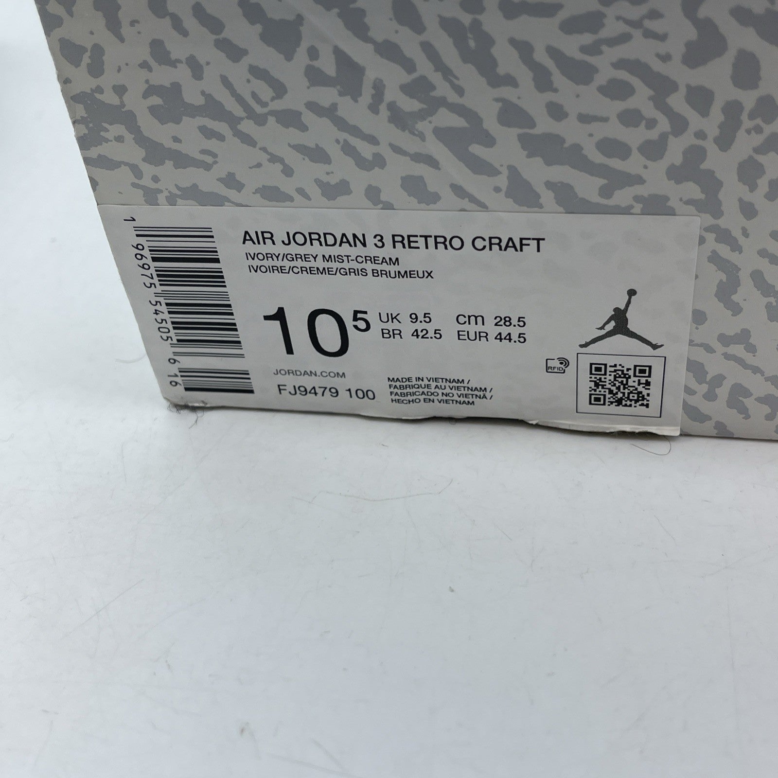 Size 10.5 - Air Jordan 3 Retro Craft Ivory/Grey White Leather (FJ9579-100)