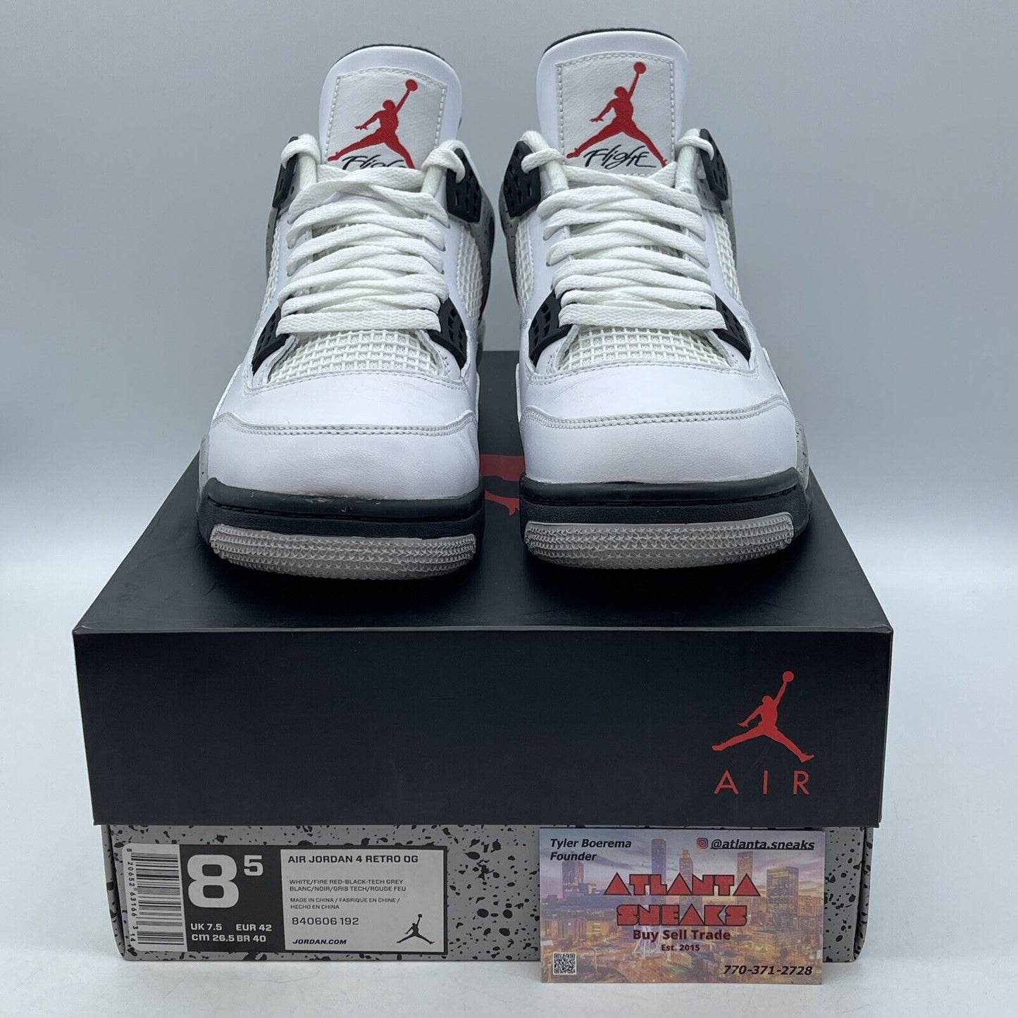 Size 8.5 - Jordan 4 Retro OG Mid White Cement White Grey Leather (840606-192)