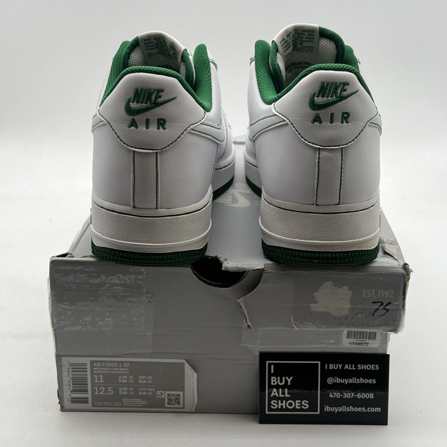 Size 11 - Nike Air Force 1 '07 Contrast Stitch - White Pine Green (CV1724-103)