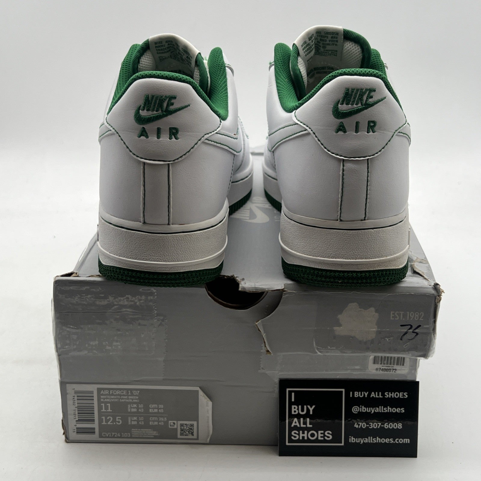 Size 11 - Nike Air Force 1 '07 Contrast Stitch - White Pine Green (CV1724-103)
