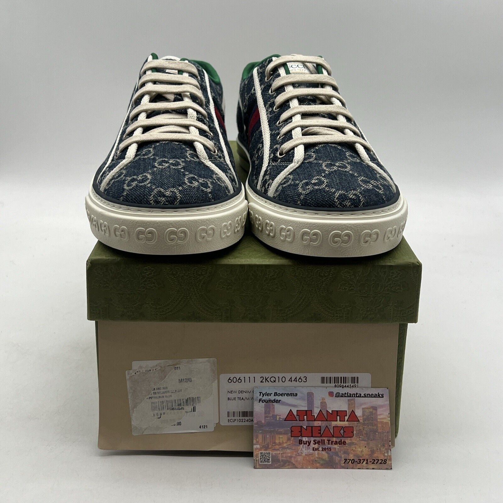 NEW AUTHENTIC GUCCI  TENNIS 1977  "DENIM GG PRINT" GUCCI 12.5  (US 13)