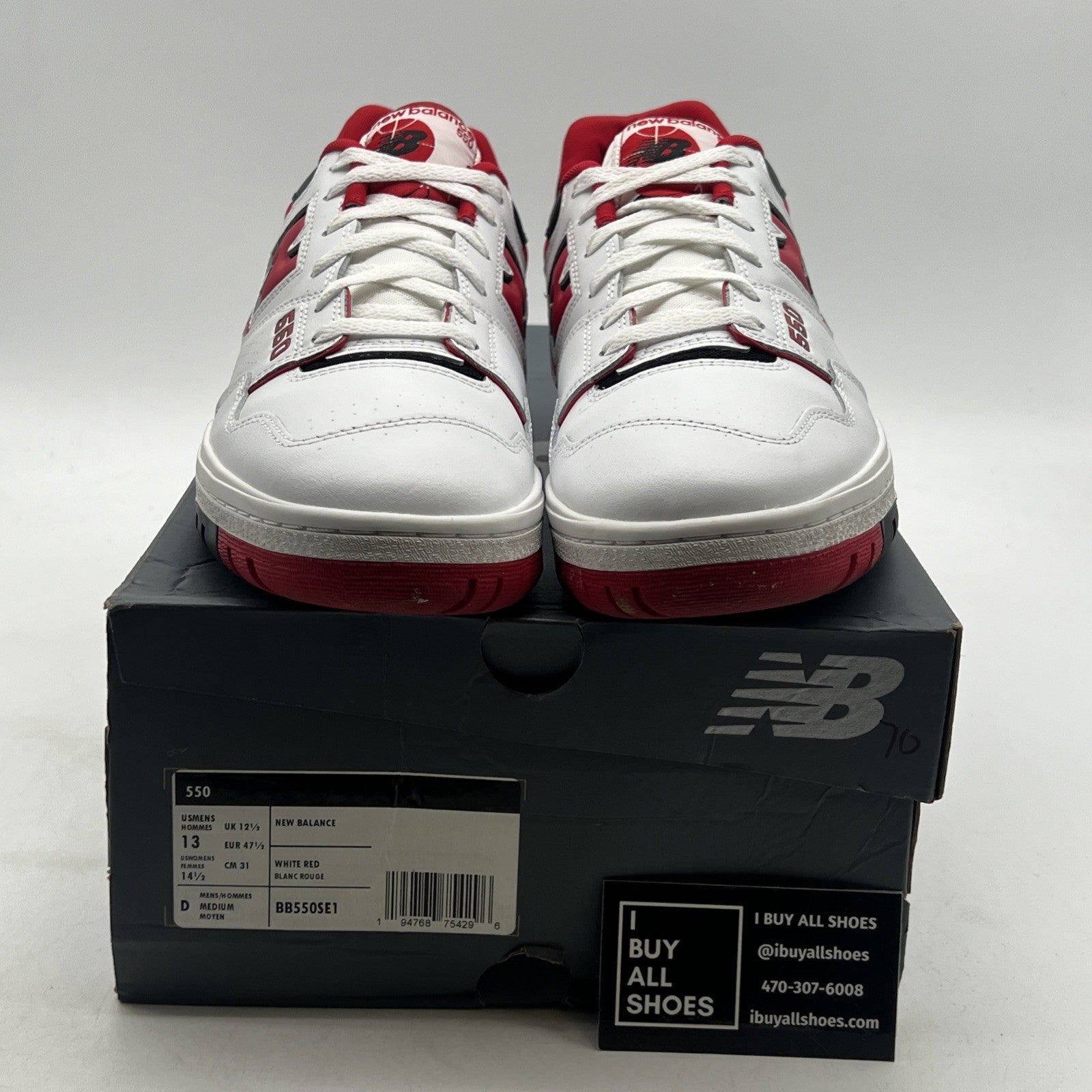 Size 13 - New Balance 550 Men's (BB550SE1) White Team Red Leather Athletic Shoes