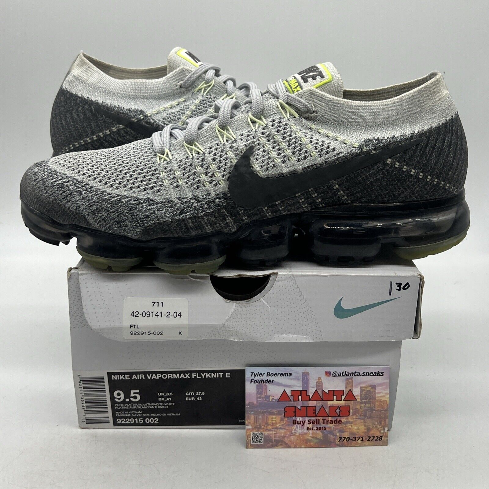 Size 9.5 - Nike Air VaporMax Neon Grey White