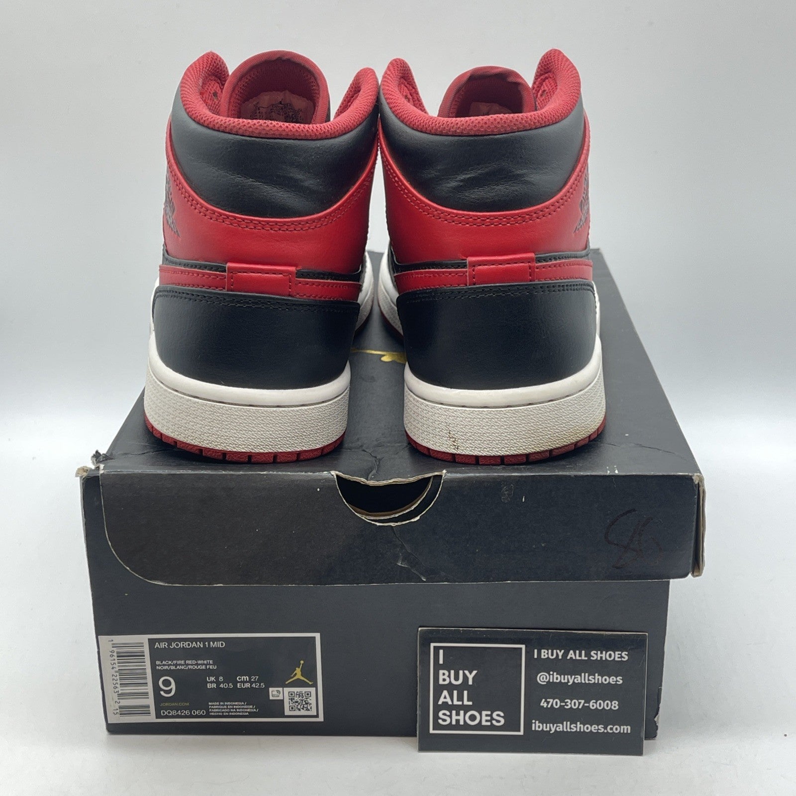Size 9 - Jordan 1 Mid Alternate Bred Red Black Leather (DQ8426-060)