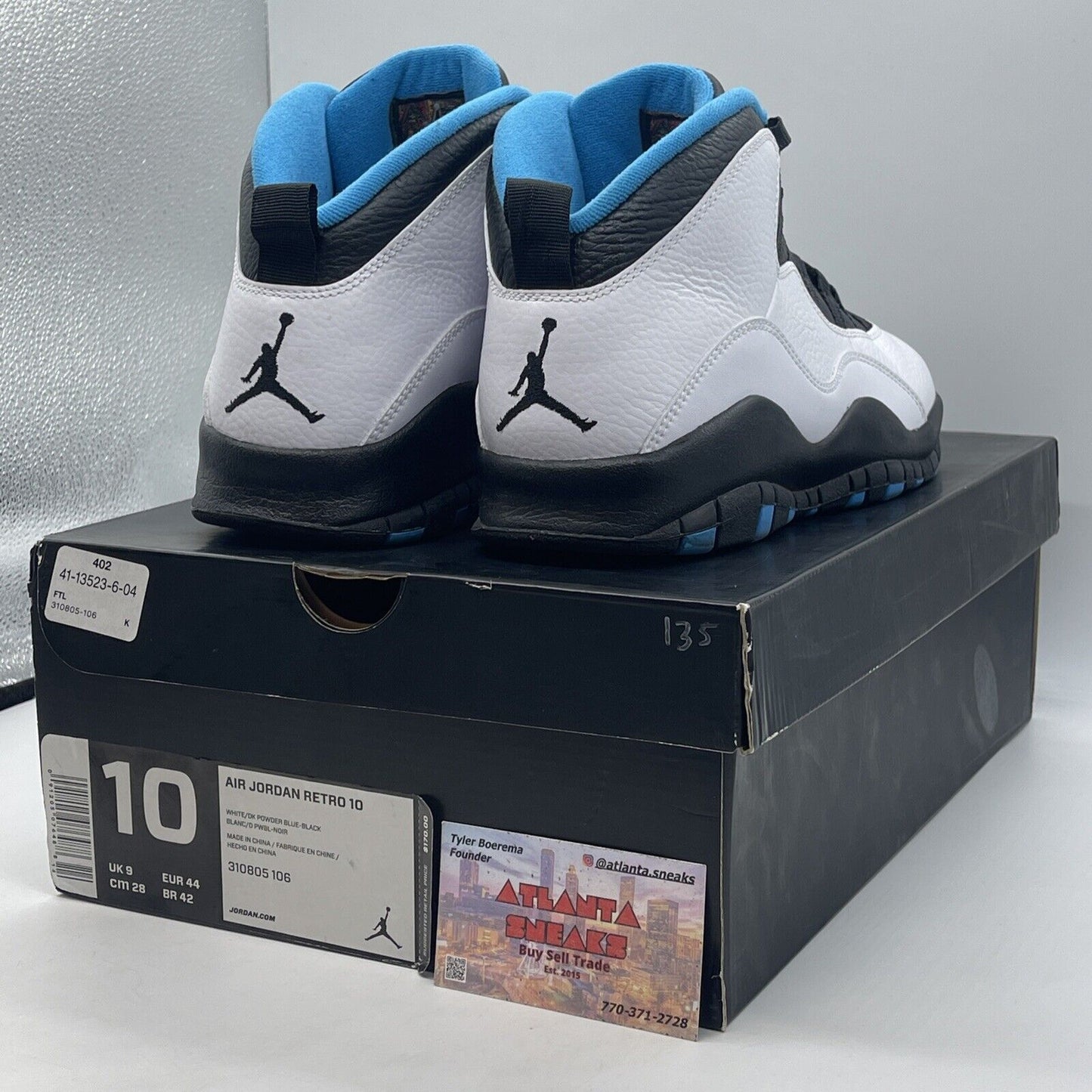 Size 10 - Air Jordan 10 Retro 2014 Powder Blue Black White Leather (310805-106)