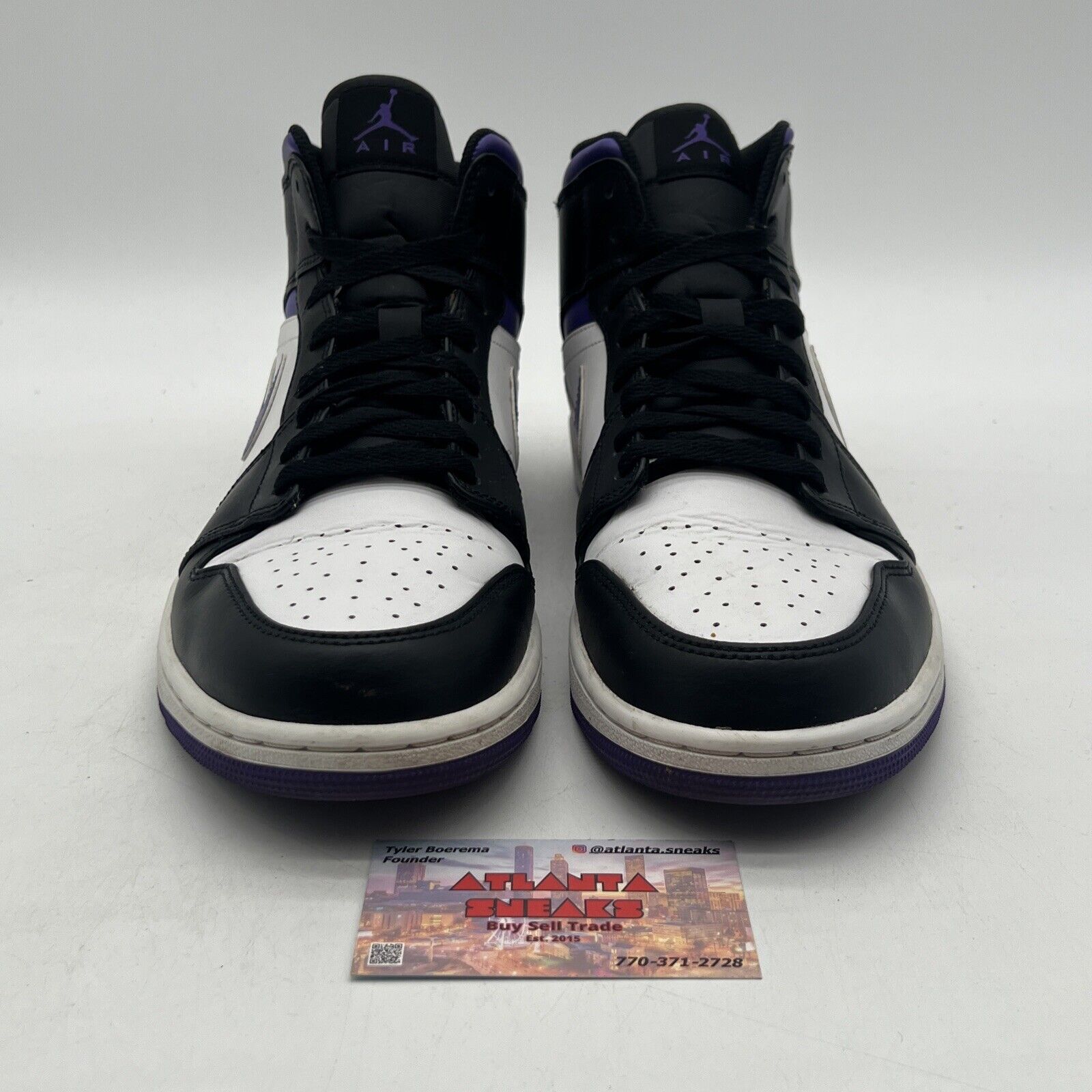 Size 12 - Air Jordan 1 Mid Dark Iris Black White Leather Purple (554724-095)