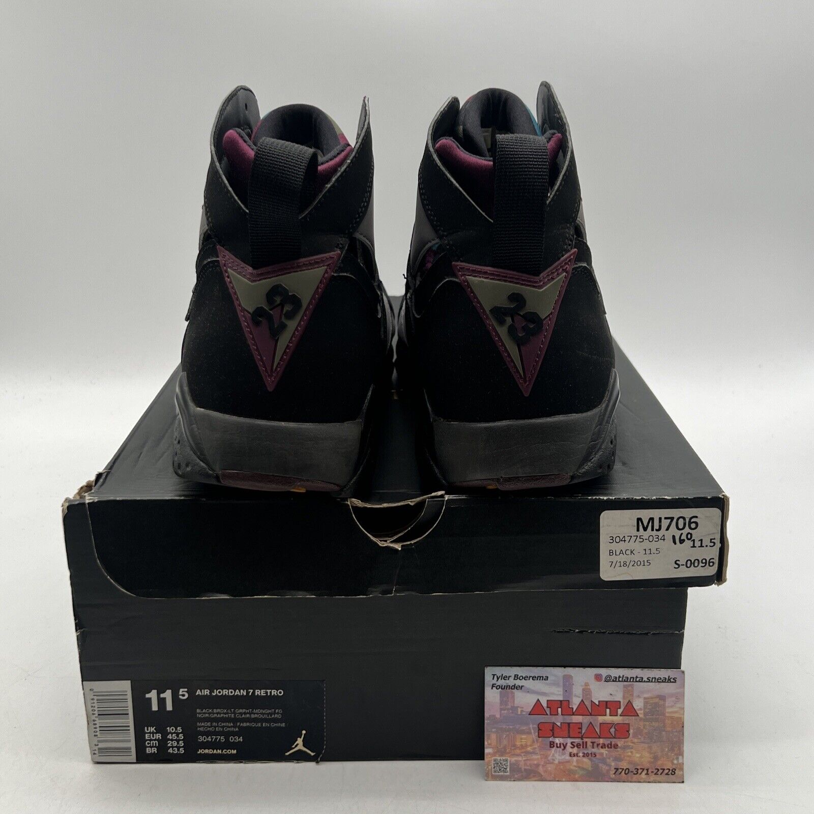 Size 11.5 - Jordan 7 Retro Bordeaux 2015 Grey Black Suede Maroon (304775-034)