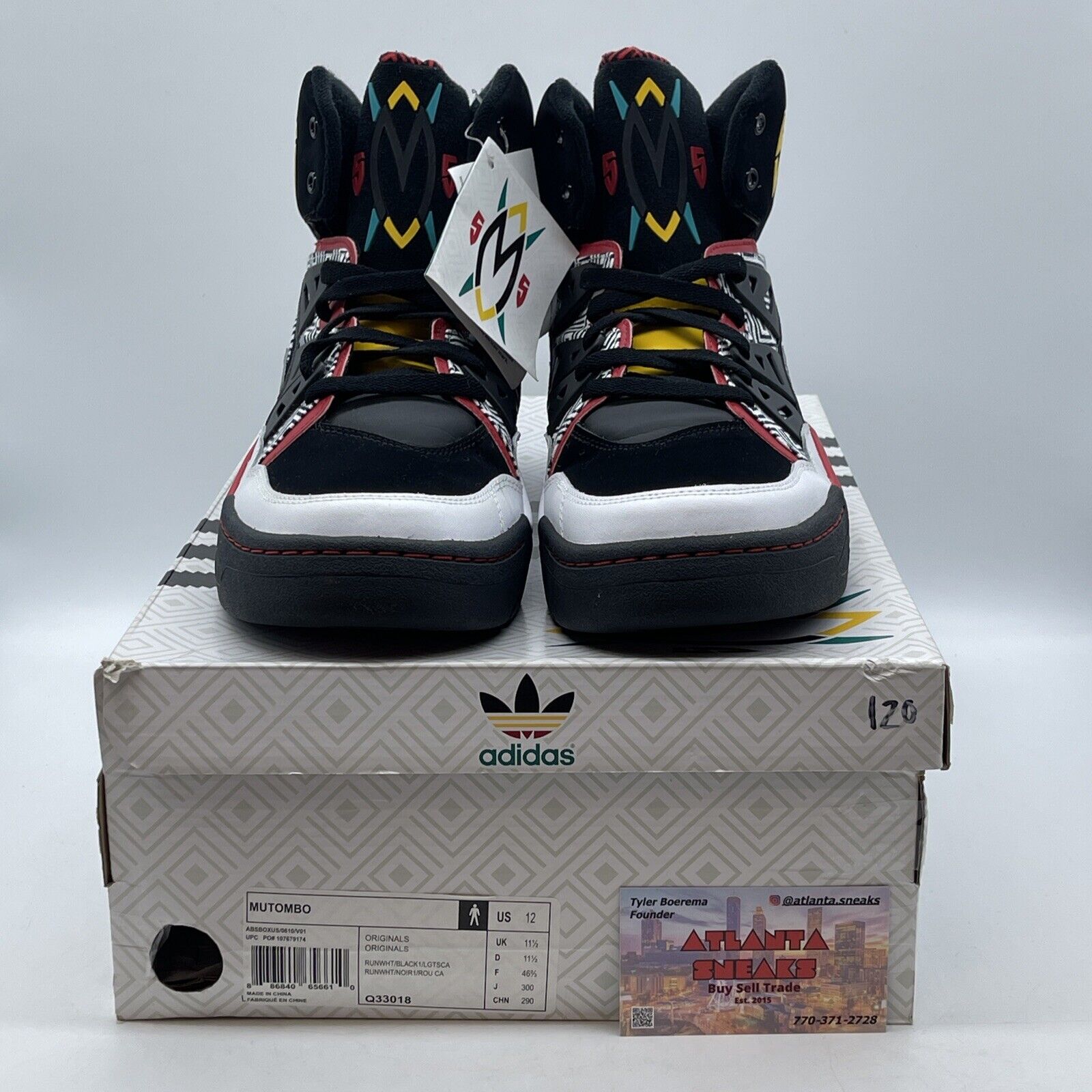 Size 12 - adidas Mutombo White Black Red Yellow Blue Suede Leather (Q33018)