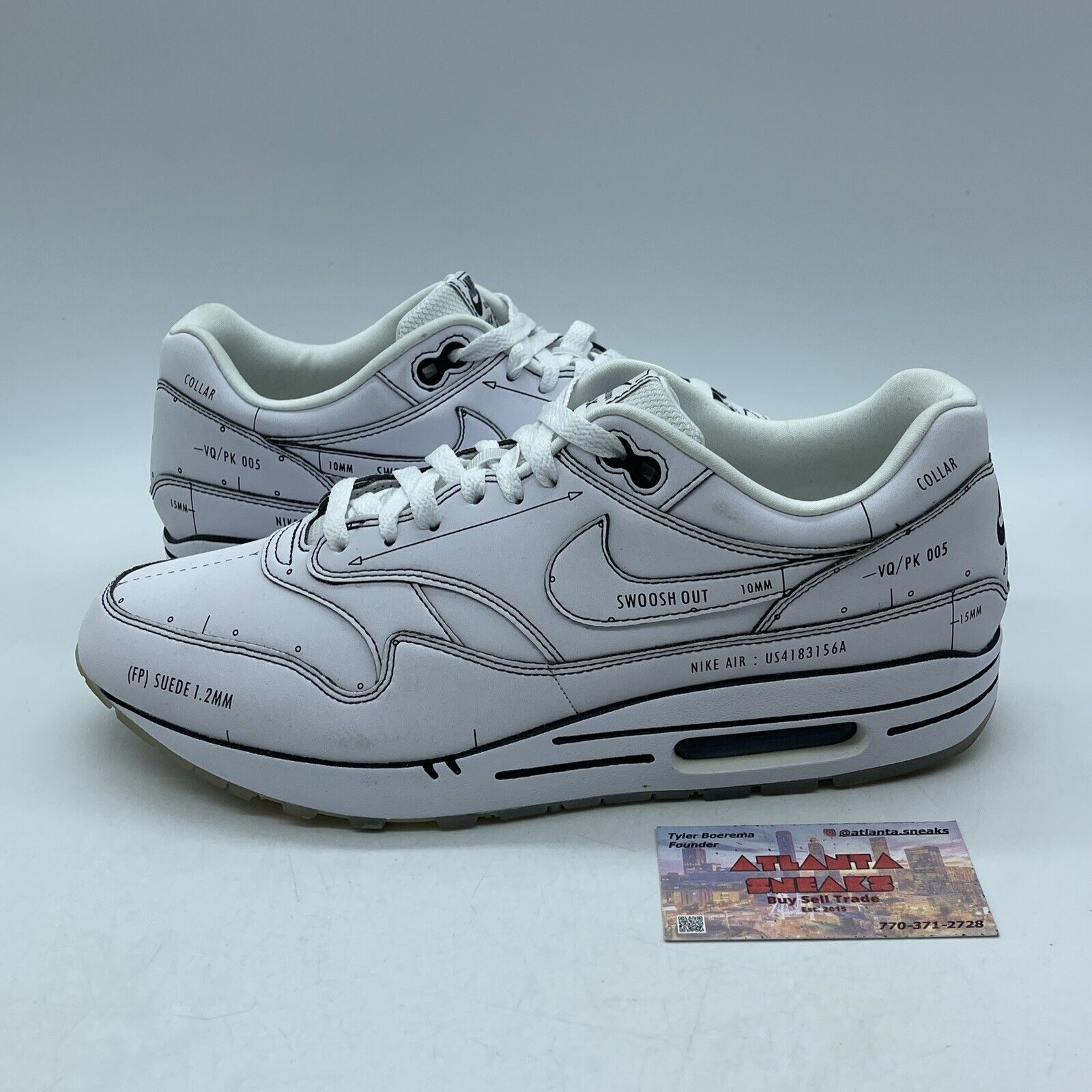 Size 10.5 - Nike Air Max 1 Sketch To Shelf - White Black Suede (CJ4286-100)