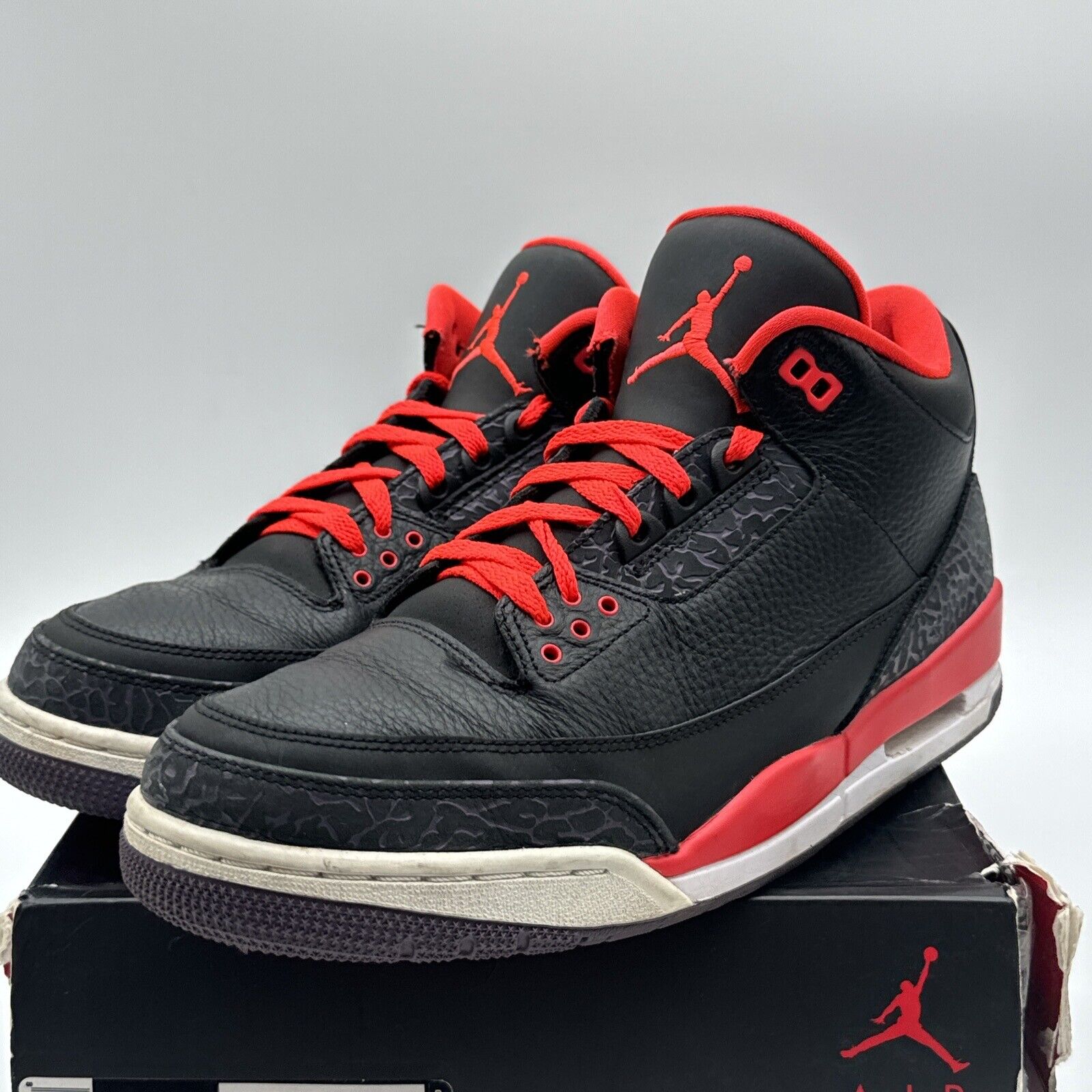 Size 10.5 - Jordan 3 Retro Crimson 2013 Black Red Purple Raptors Leather Tumbled