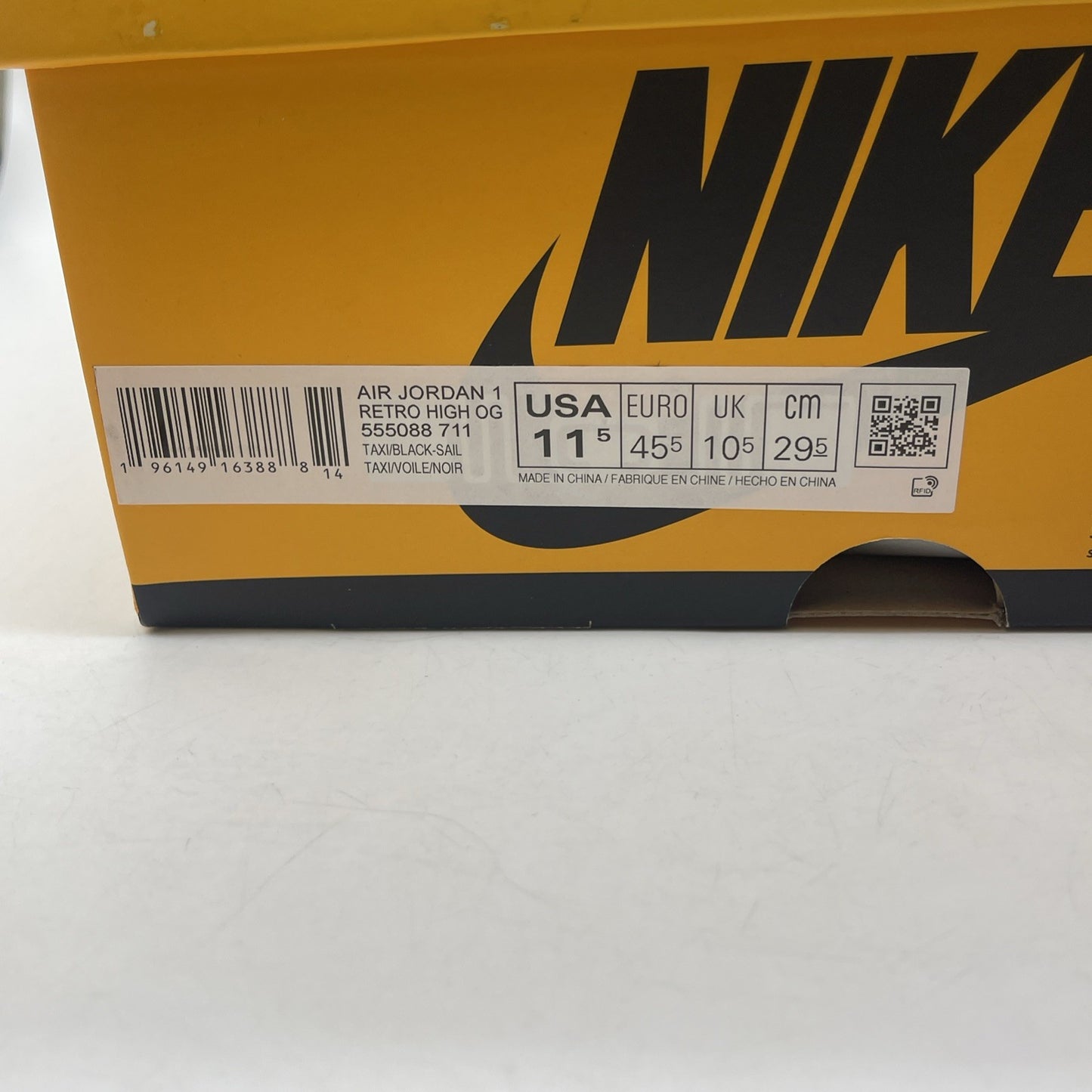 Size 11.5 - Jordan 1 Retro OG High Yellow Toe Black White Leather (555088-711)