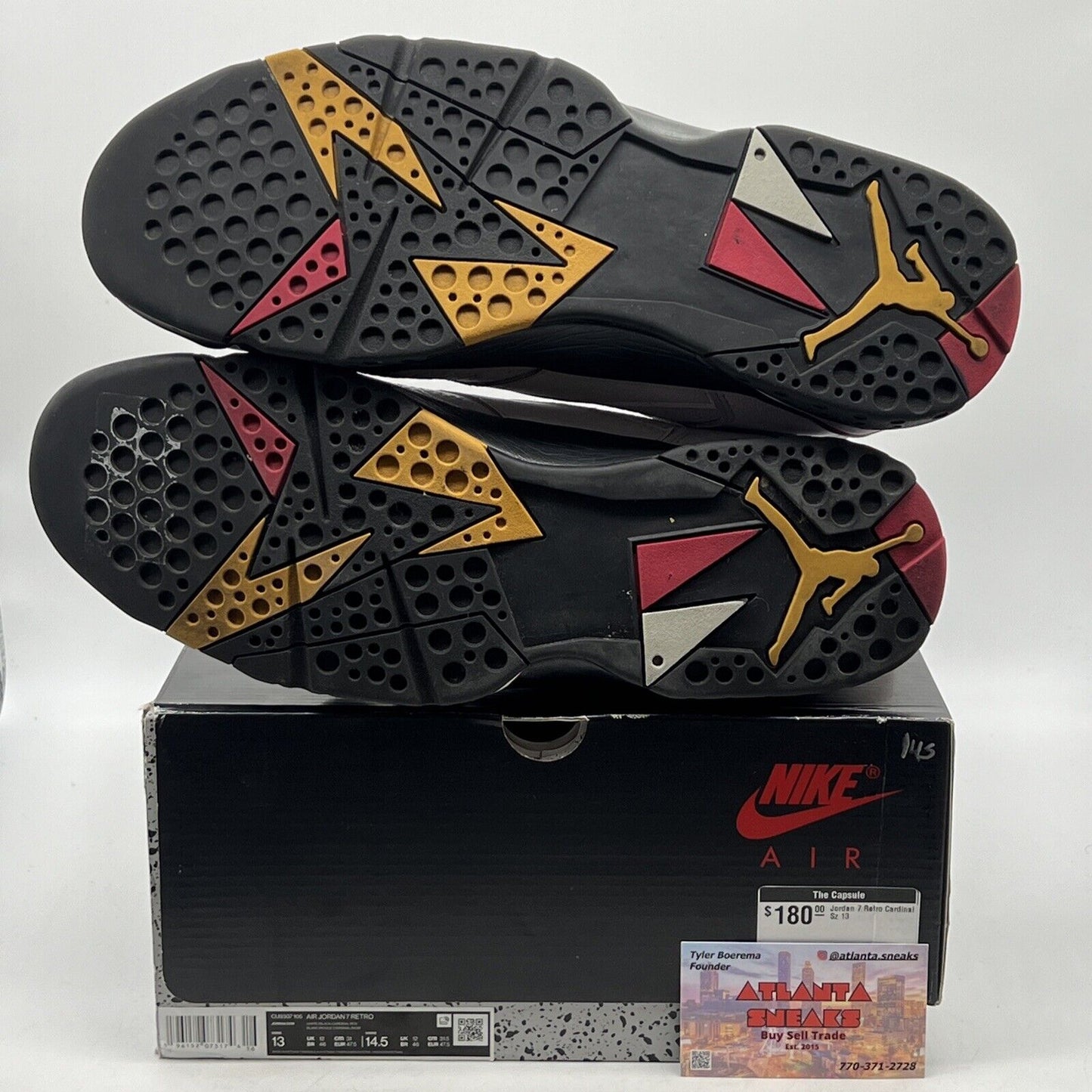 Size 13 - Jordan 7 Cardinal 2022 Black Red White Leather (CU9307-106)