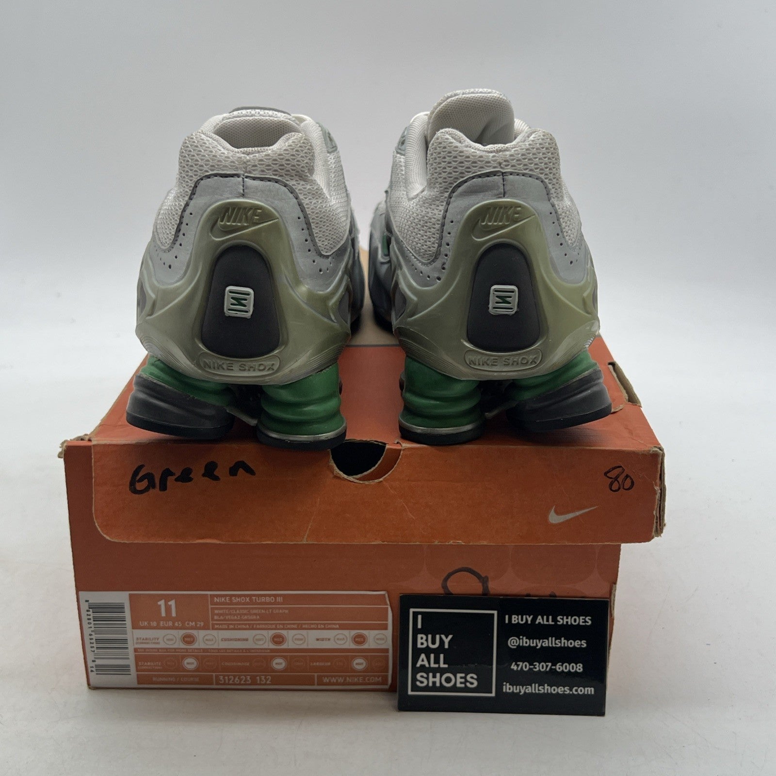 Size 11 - Nike Shox Gray Green Running Training Shoes (312623-132)