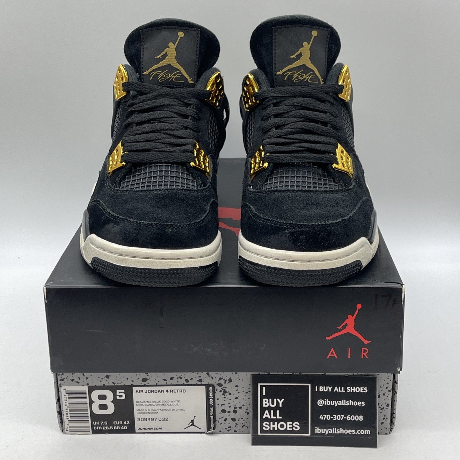 Size 8.5 - Jordan 4 Retro Royalty Black Gold Suede (308497-032)