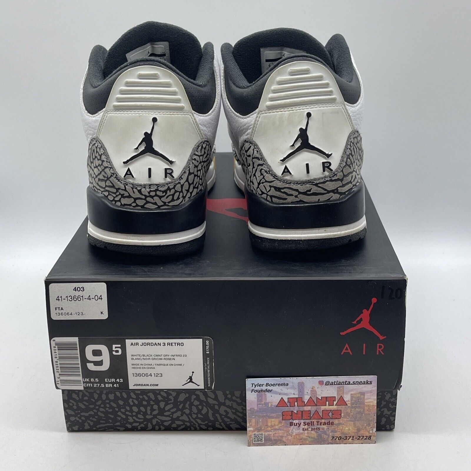 Size 9.5 - Air Jordan 3 Retro Infrared 23 White Leather Grey Suede (136064-123)