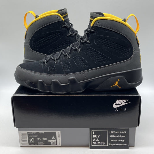 Size 10 - Jordan 9 Retro Black Yellow Grey Suede (CT8019-070)
