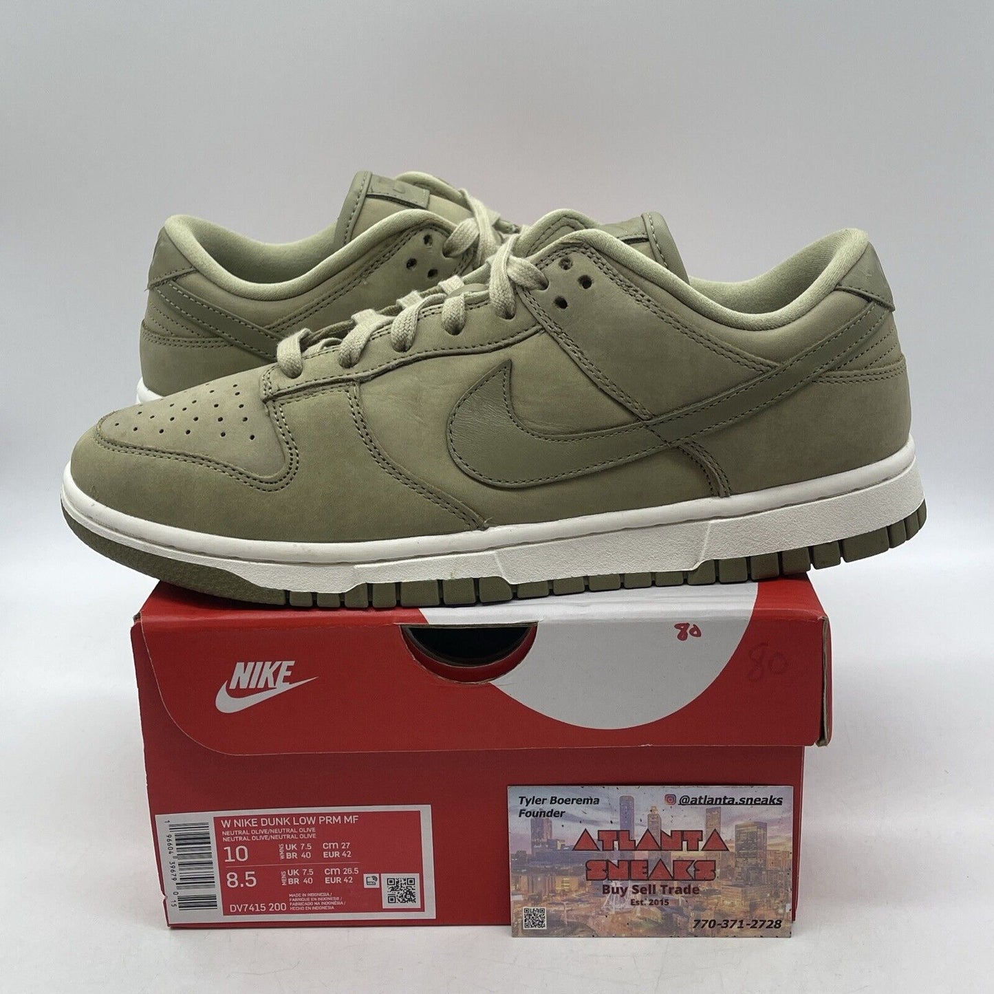 Size 10W- Nike Dunk Premium Low Neutral Olive Suede White Leather (DV7415-200)