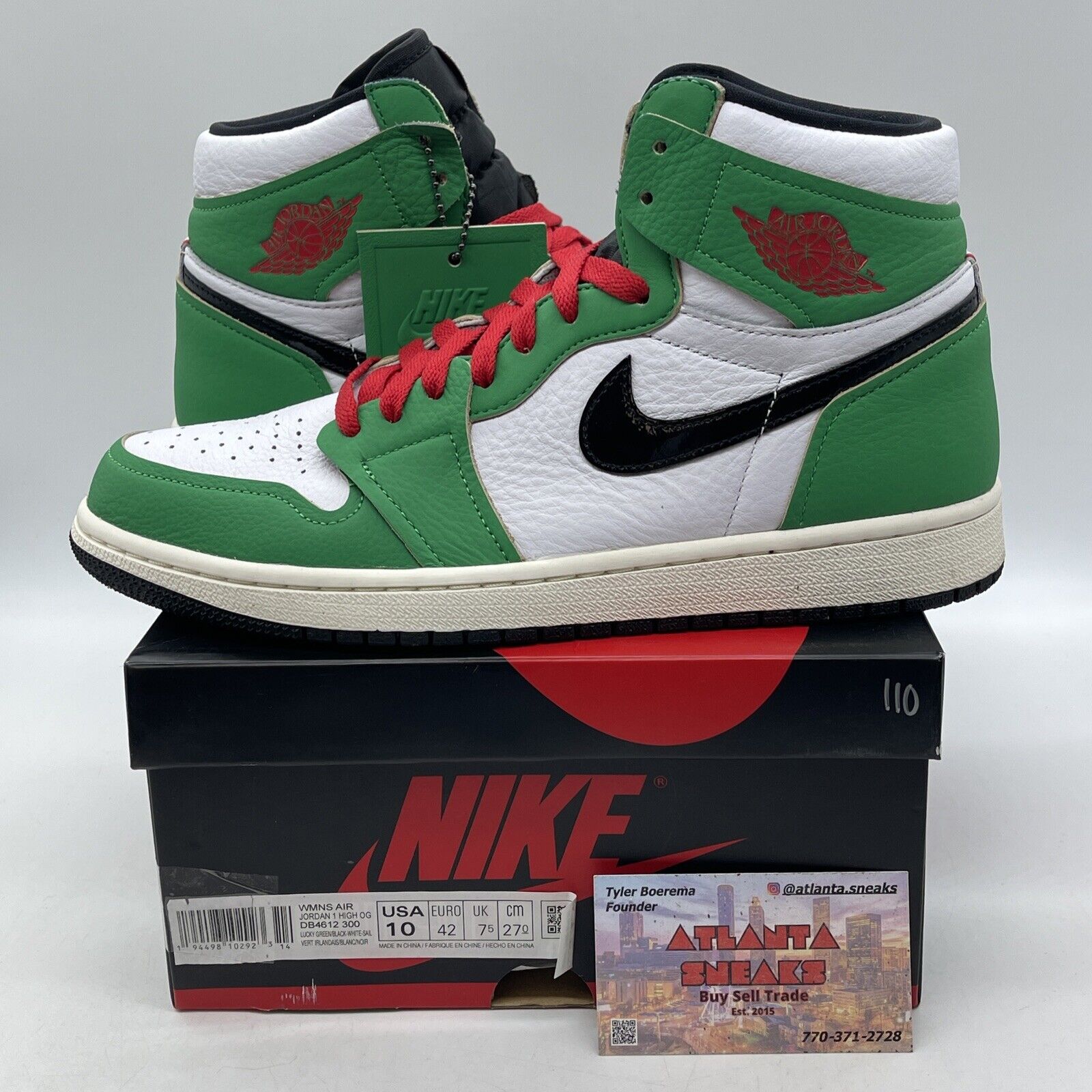 Size 10W - Air Jordan 1 Retro OG High Lucky Green White Leather (DB4612-300)