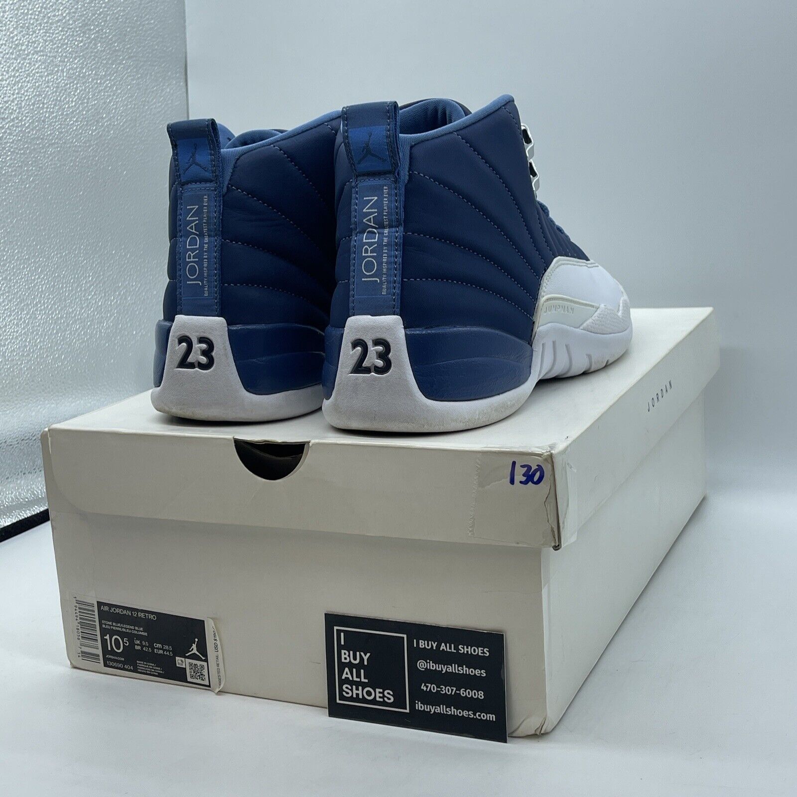 Size 10.5 - Jordan 12 Retro Indigo Blue Silver White Leather (130690-404)