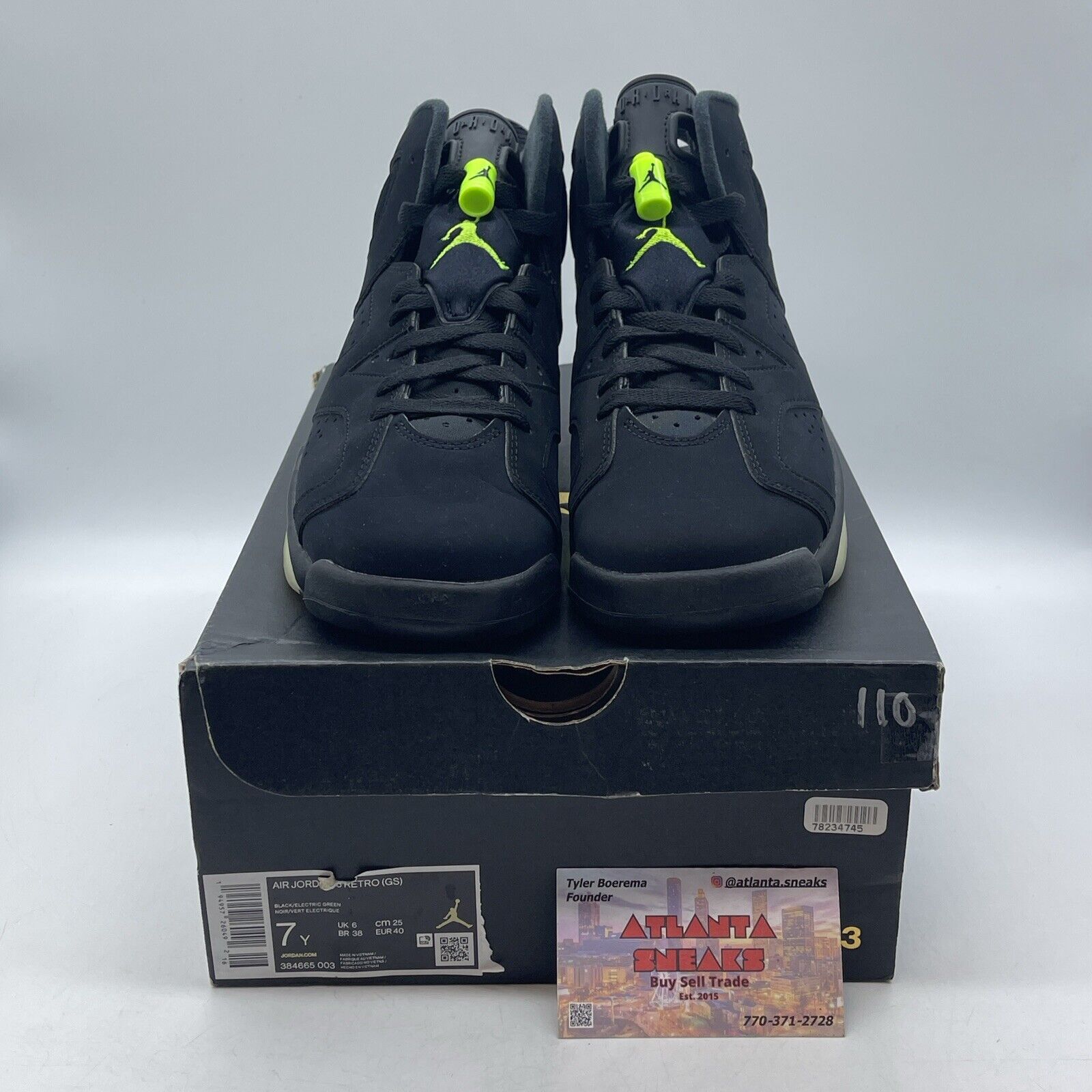 Size 7Y (GS) - Jordan 6 Retro Mid Electric Green Black Suede (384665-003)