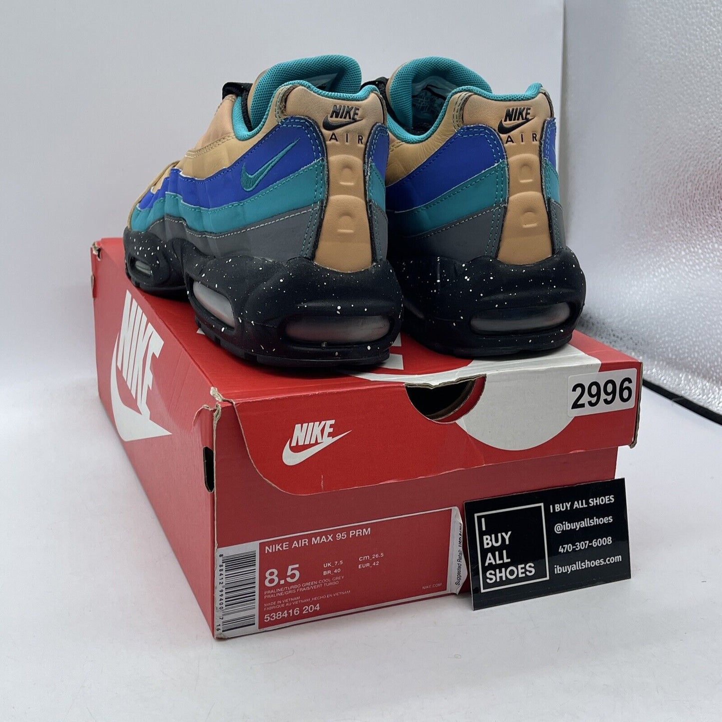 Size 8.5 - Nike Air Max 95 Premium Mega Blue Brown Suede Leather (538416-204)