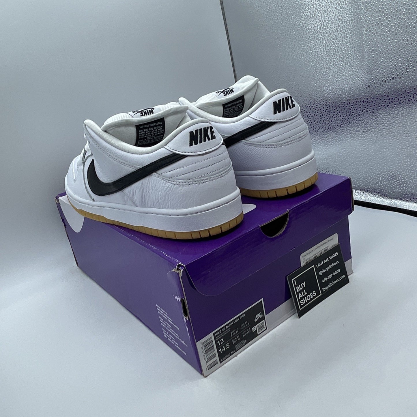 Size 13 - Nike SB Dunk Low White Gum Black Leather (CD2563-101)