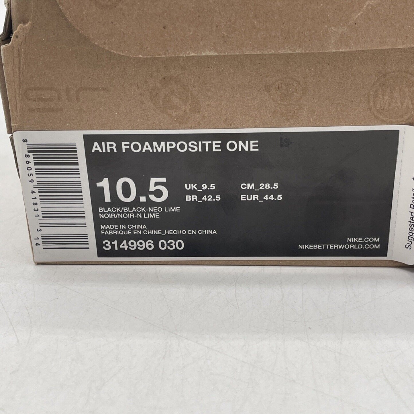 Size 10.5 - Nike Air Foamposite One HOH Electric Green Black Suede (314996-030)
