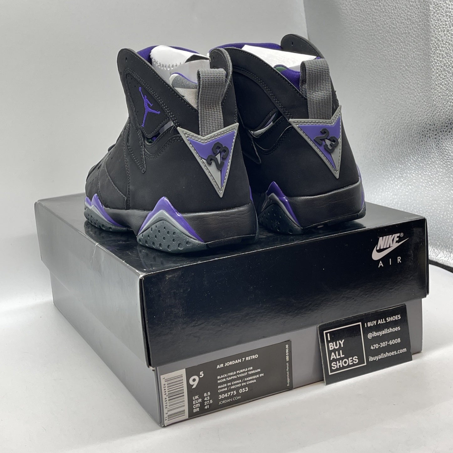 Size 9.5 - Air Jordan 7 Retro PE Ray Allen Black Purple Green Suede (304775-053)