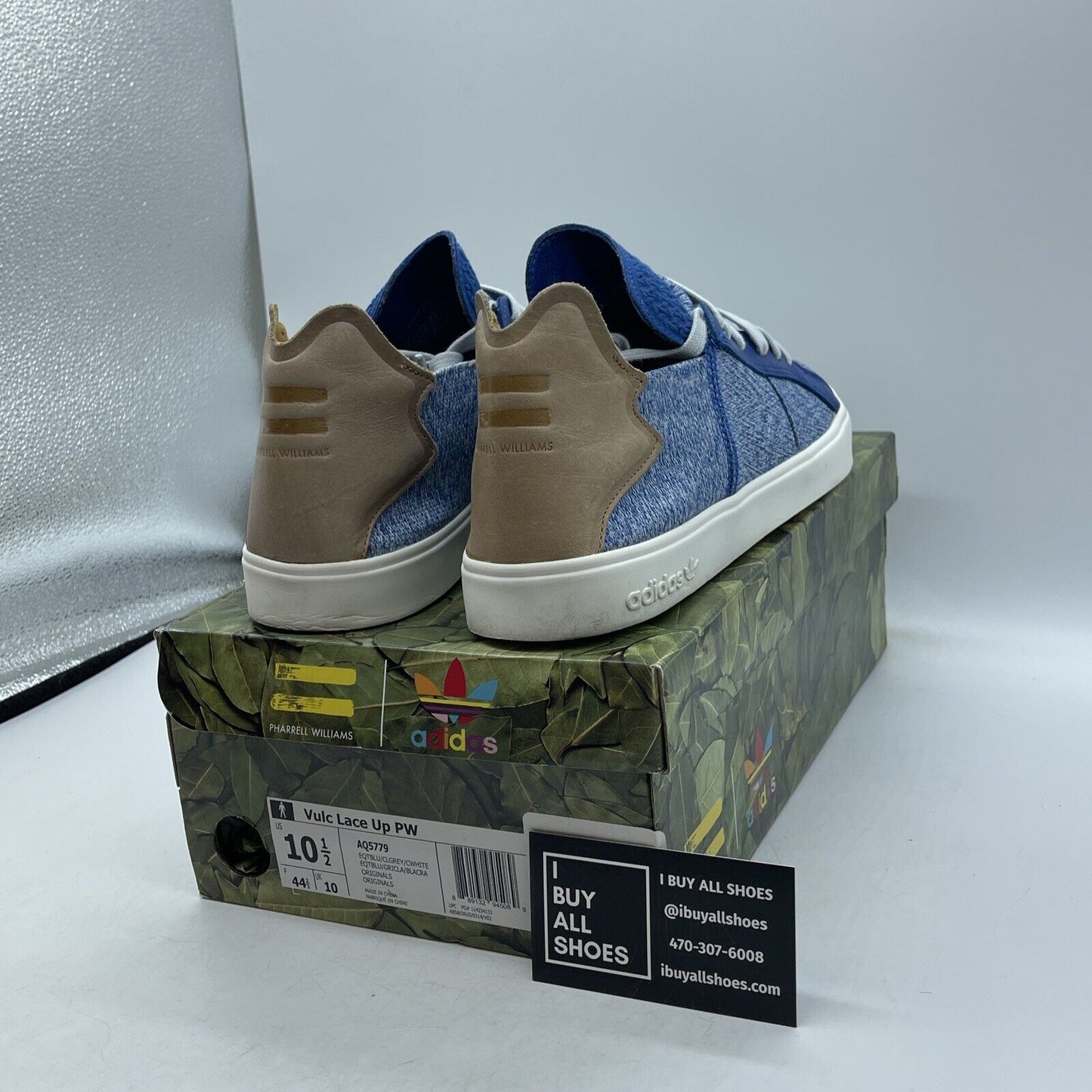 Size 10.5 - adidas Pharrell x Vulc Lace Up Blue Suede Brown Leather (AQ5779)