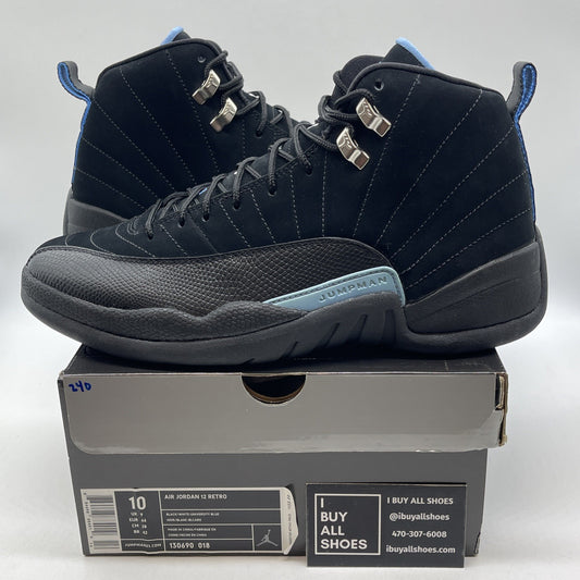 Size 10 - Air Jordan 12 Retro 2009 Nubuck Black Blue Suede (130690-018)