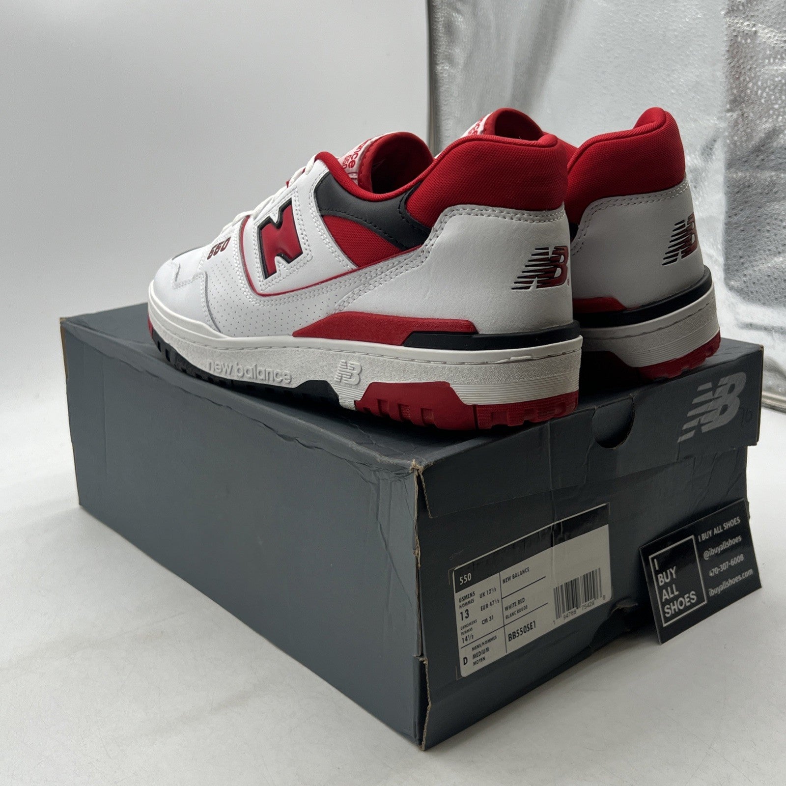 Size 13 - New Balance 550 Men's (BB550SE1) White Team Red Leather Athletic Shoes