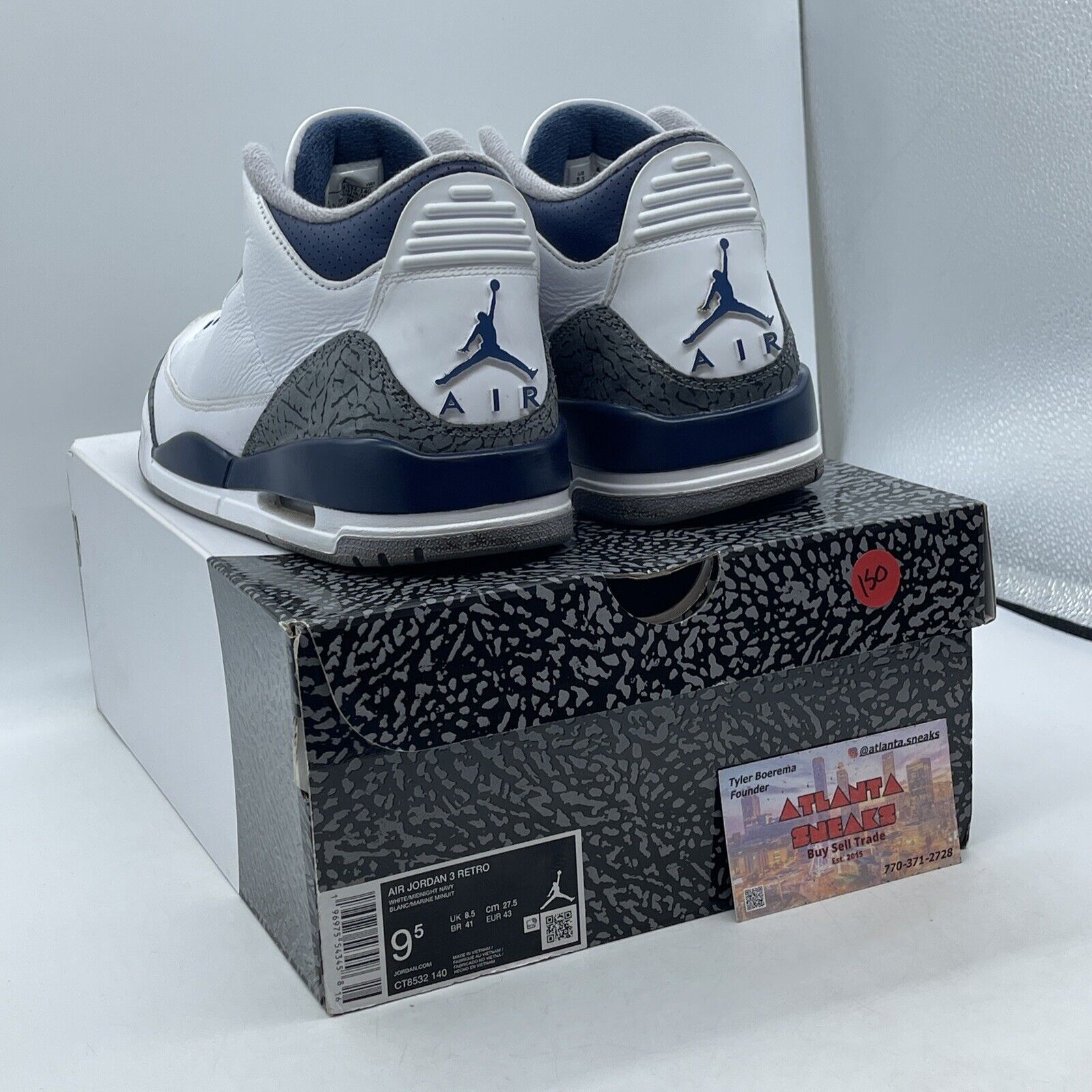 Size 9.5 - Air Jordan 3 Retro Midnight Navy Grey White Leather (CT8532-140)