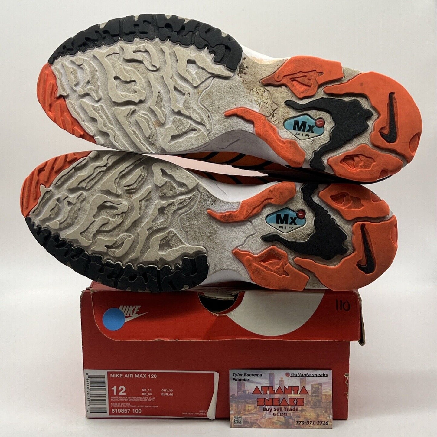 Size 12 - Nike Air Max 120 Hyper Orange White Black Yellow (819857-100)