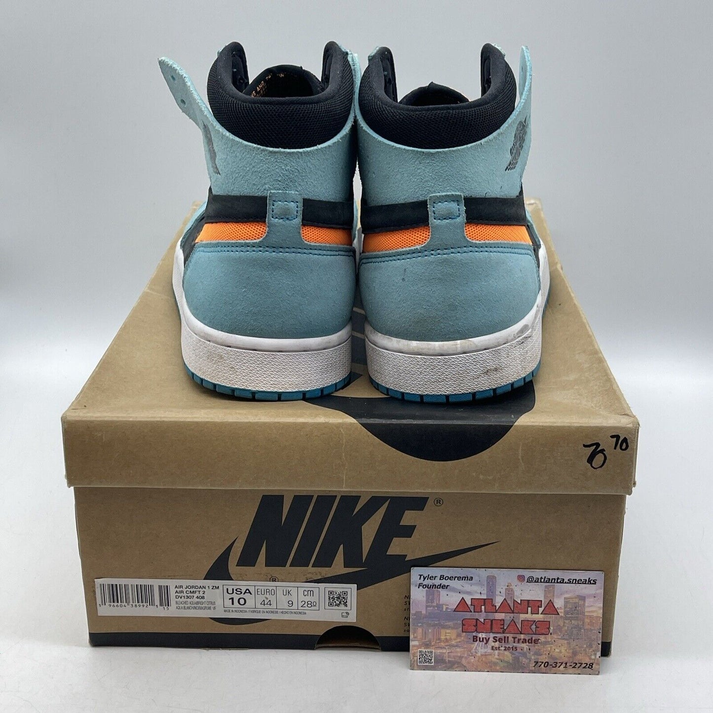 Size 10 - Air Jordan 1 Zoom Comfort 2 High Bleached Aqua Citrus (DV1307-408)