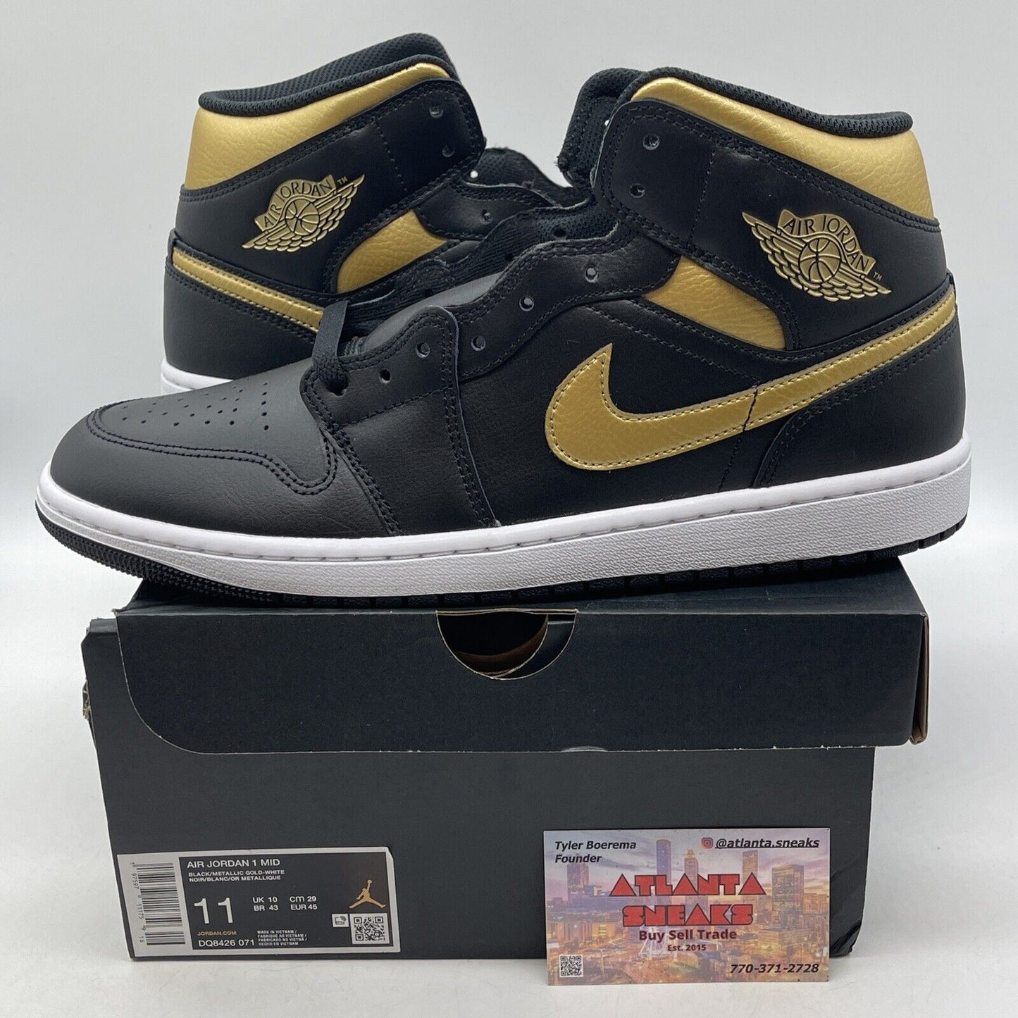 Size 11 - Air Jordan 1 Mid Black Metallic Gold Black Leather (DQ8426-071)