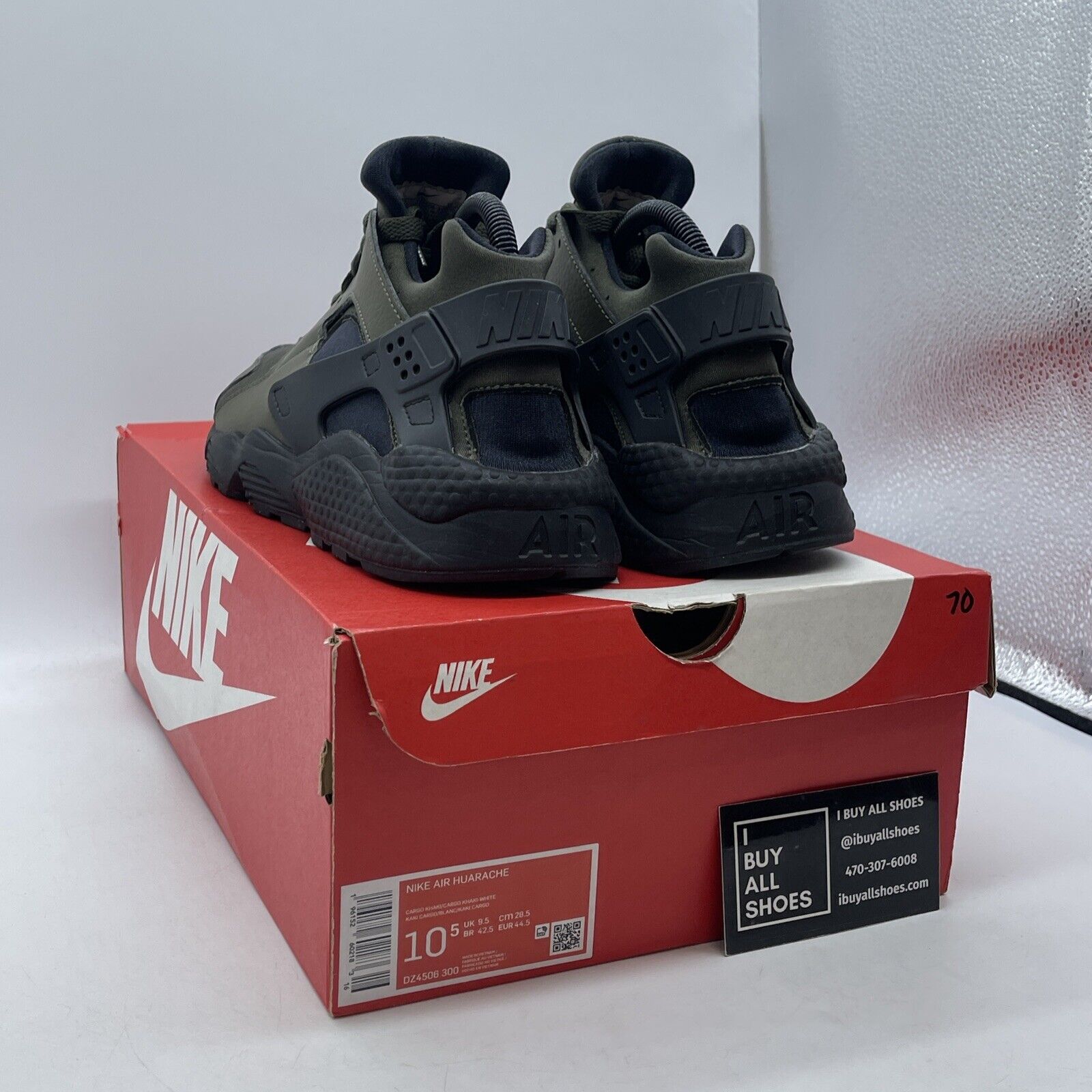 Size 10.5 - Nike Air Huarache Cargo Khaki Black Green Suede Rubber (DZ4506-300)