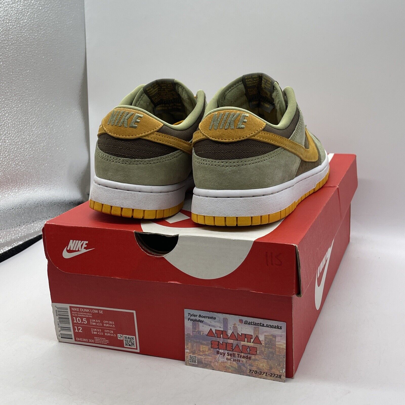 Size 10.5 - Nike Dunk Low Dusty Olive Brown Yellow Suede White (DH5360-300)