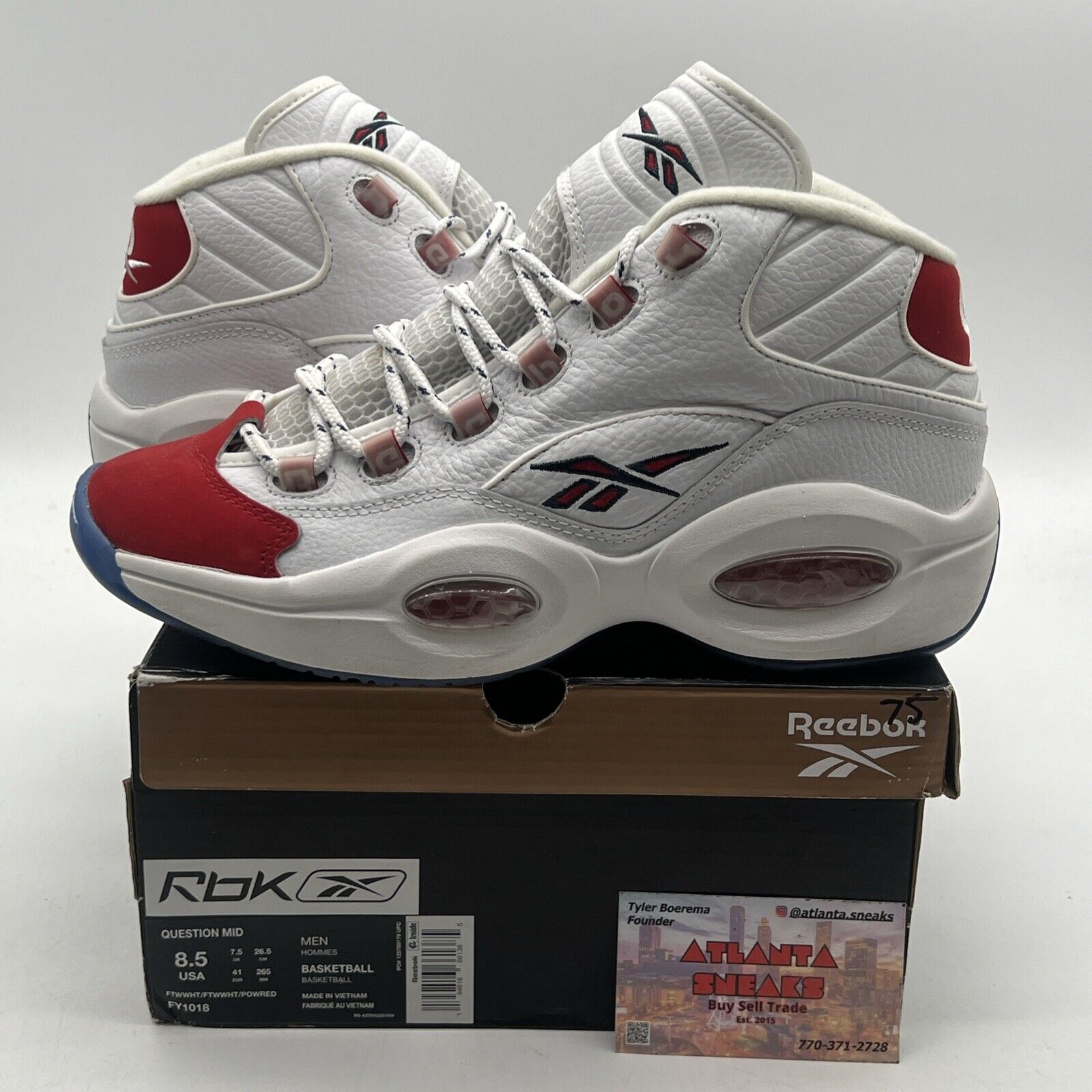 Size 8.5 - Reebok Question OG 2020 Mid Red Toe White Leather (FY1018)