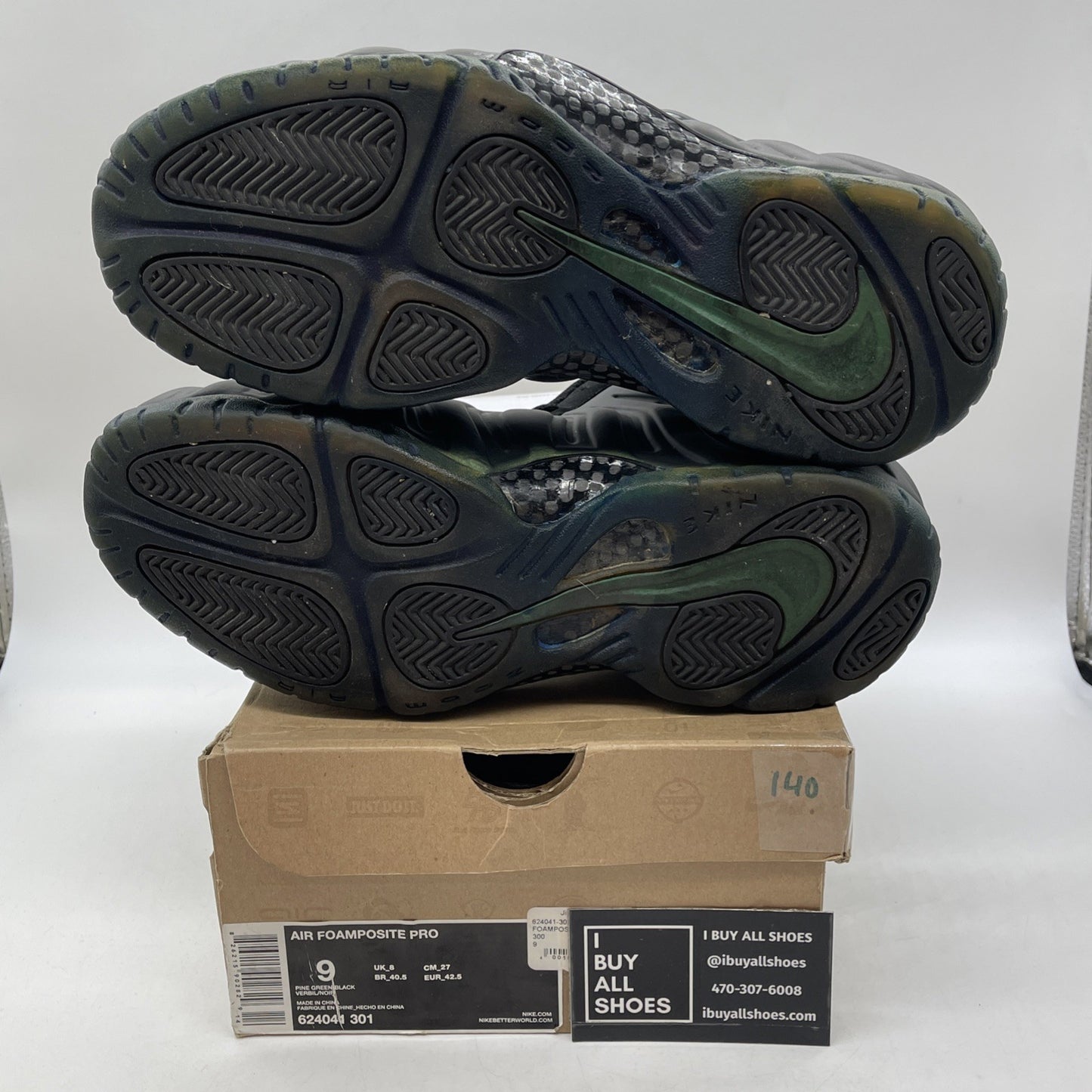 Size 9 - Nike Air Foamposite Pro Pine Green Black Suede Leather (624041-301)