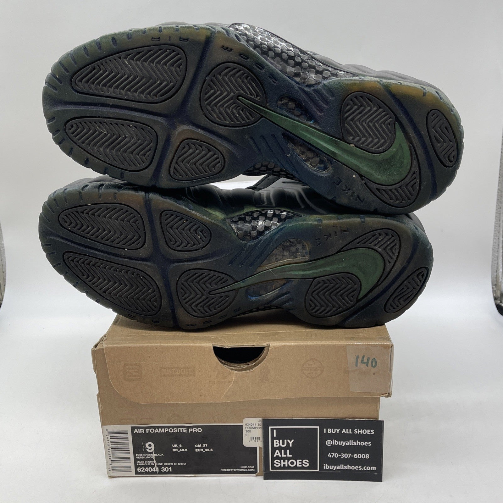 Size 9 - Nike Air Foamposite Pro Pine Green Black Suede Leather (624041-301)