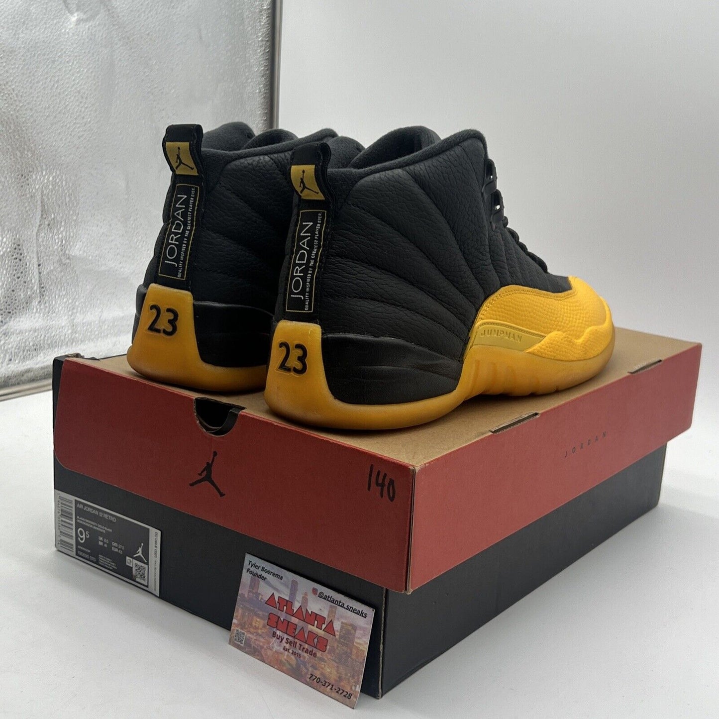 Size 9.5 - Jordan 12 Retro University Gold 2020 Black Leather (130690-070)