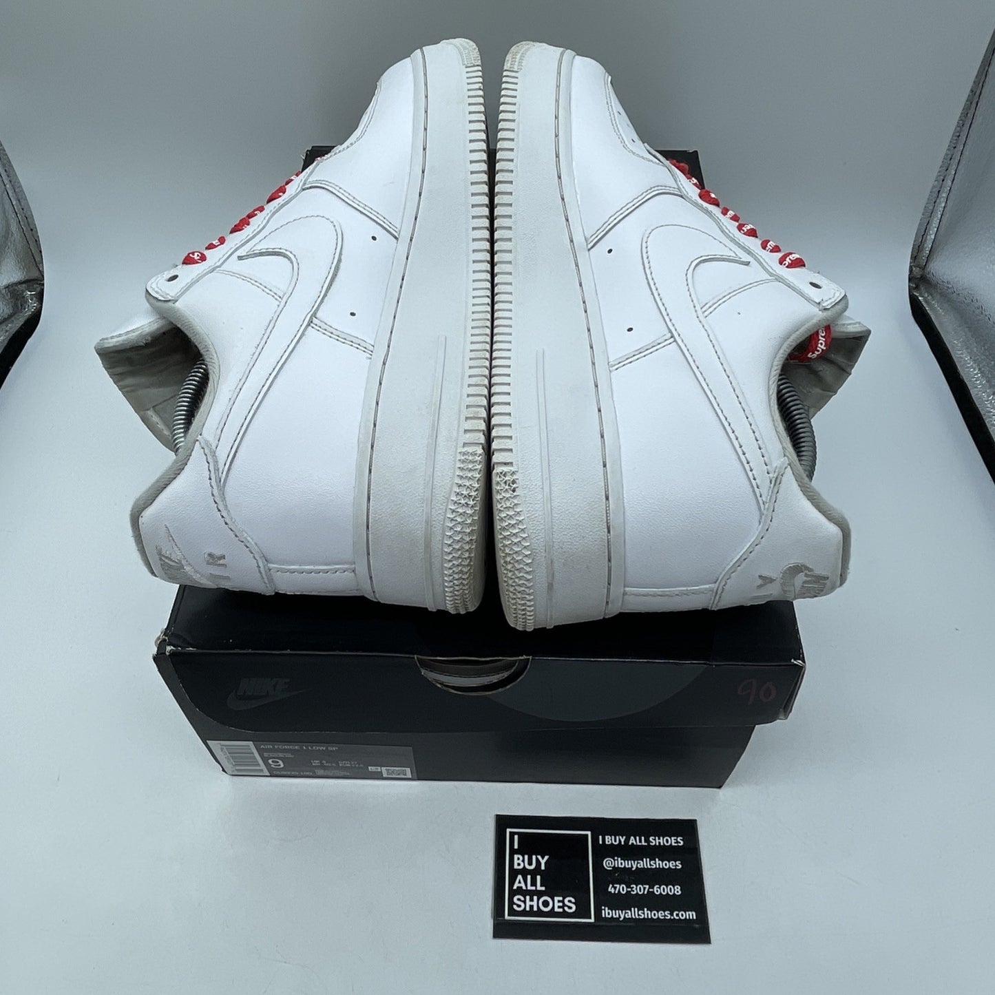 Size 9 - Nike Air Force 1 x Supreme Low Box Logo White Red Leather (CU9225-100)