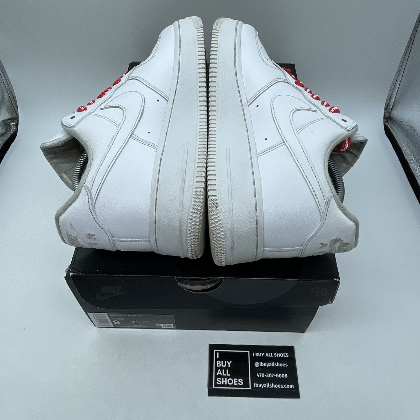 Size 9 - Nike Air Force 1 x Supreme Low Box Logo White Red Leather (CU9225-100)