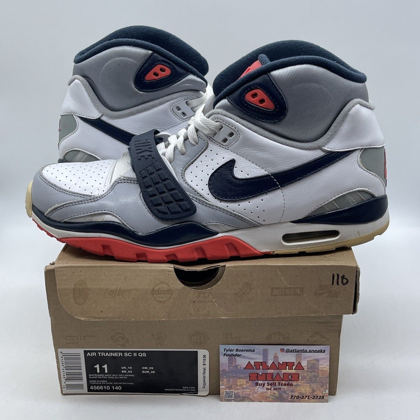 Size 11 - Nike Air Trainer Sc 2 Qs White Infrared White Leather (456610-140)